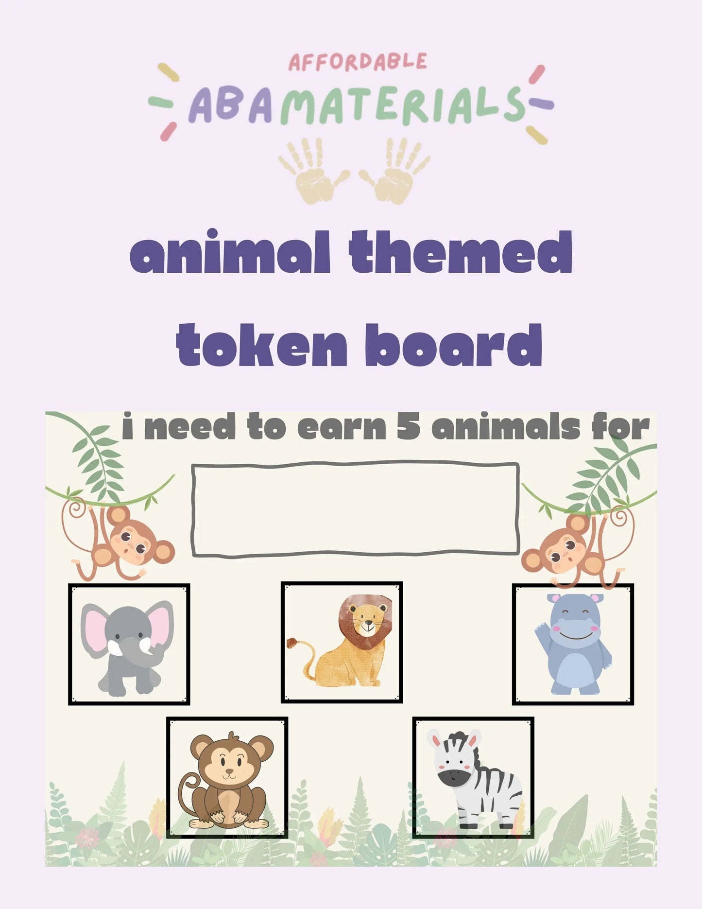 Printable Animal Themed 5 Piece Token Board for Kids- Visual Aid for Positive Reinforcement Cute Animal I am working for Board Token Economy My Store