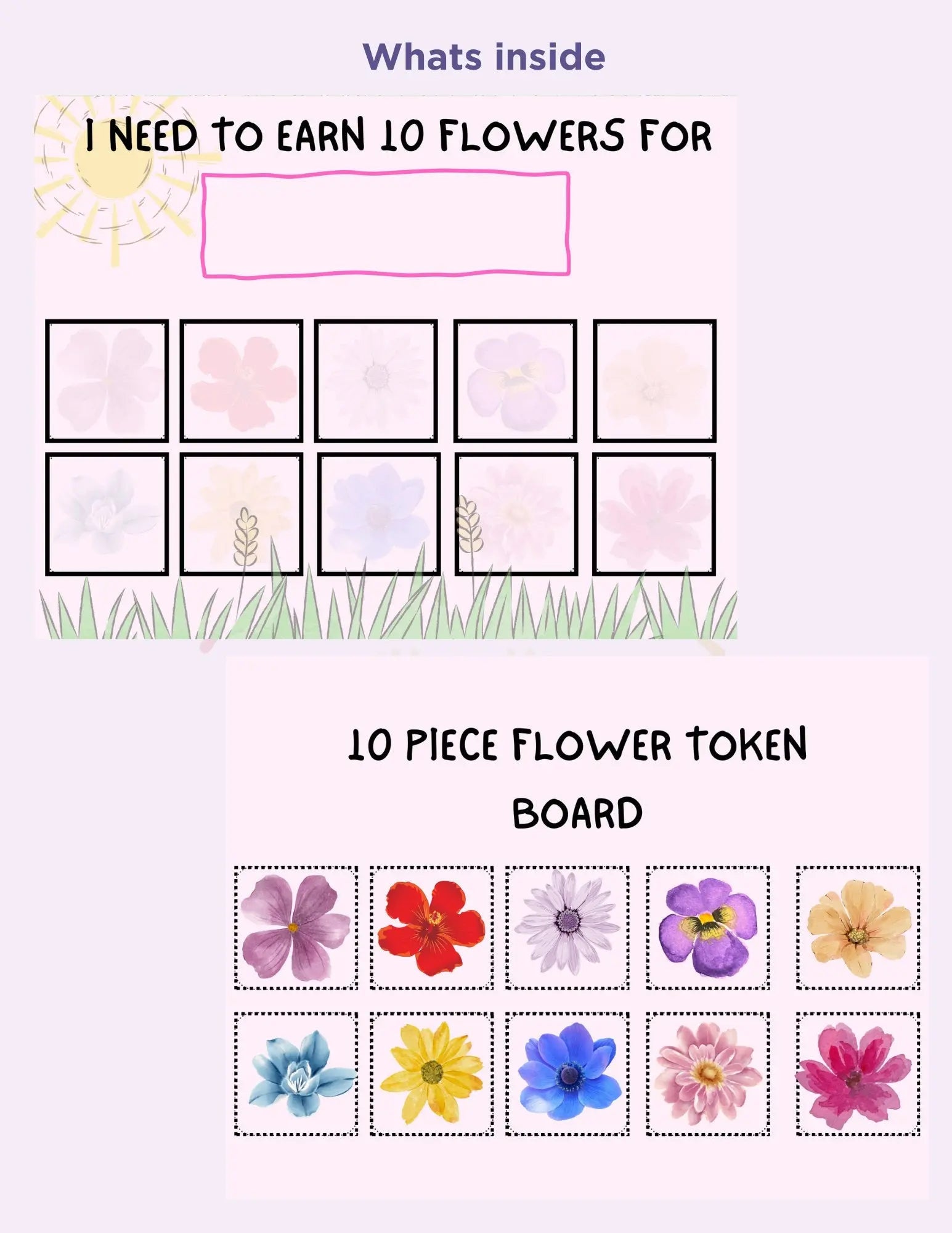 Printable Spring Flower Token Board- 10 Piece Token Economy System Reward Board PDF I'm Working for Board My Store