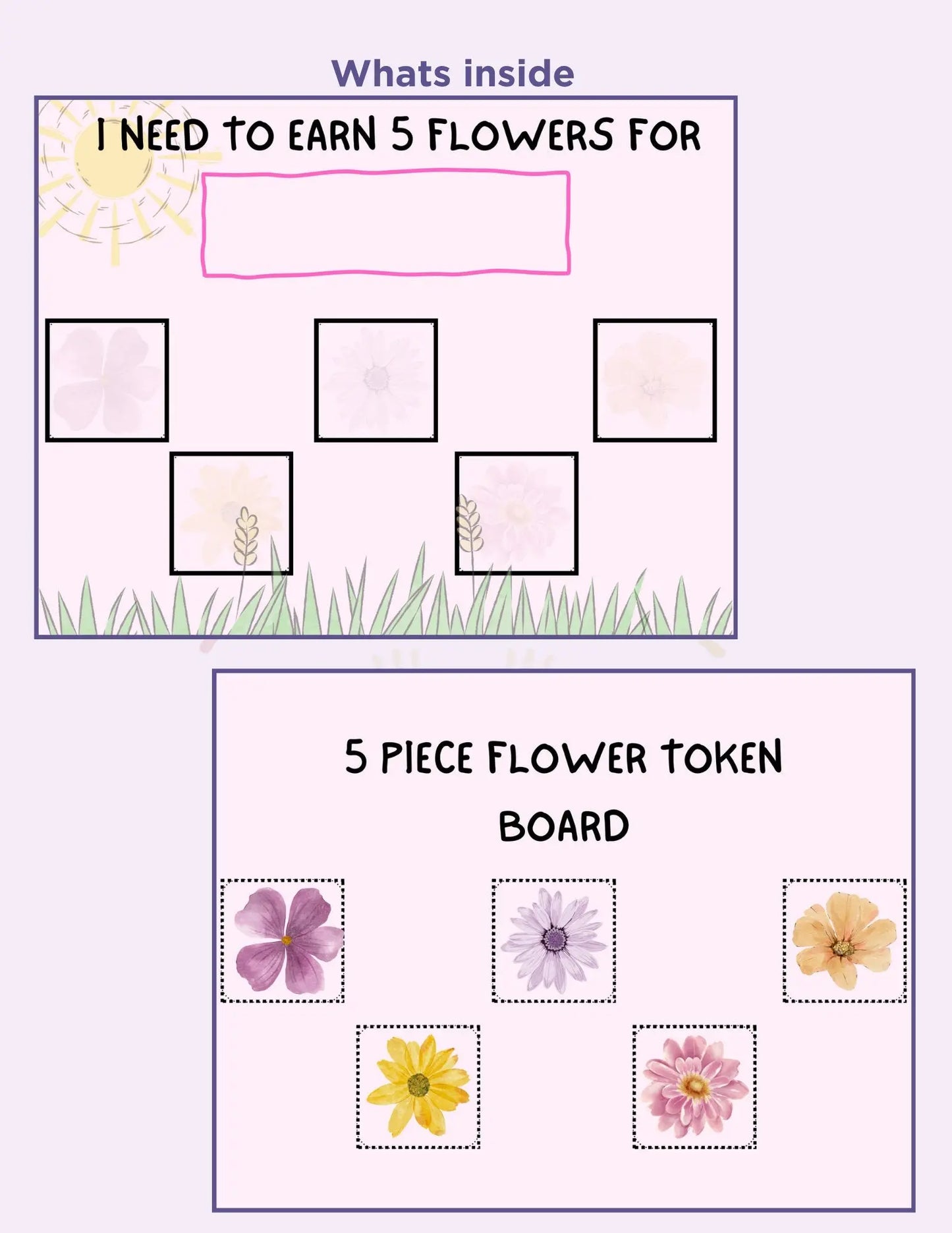 5 Piece Printable Spring Flower Token Board- Cute Reward Chart I'm Working for Board PDF Token Economy System My Store