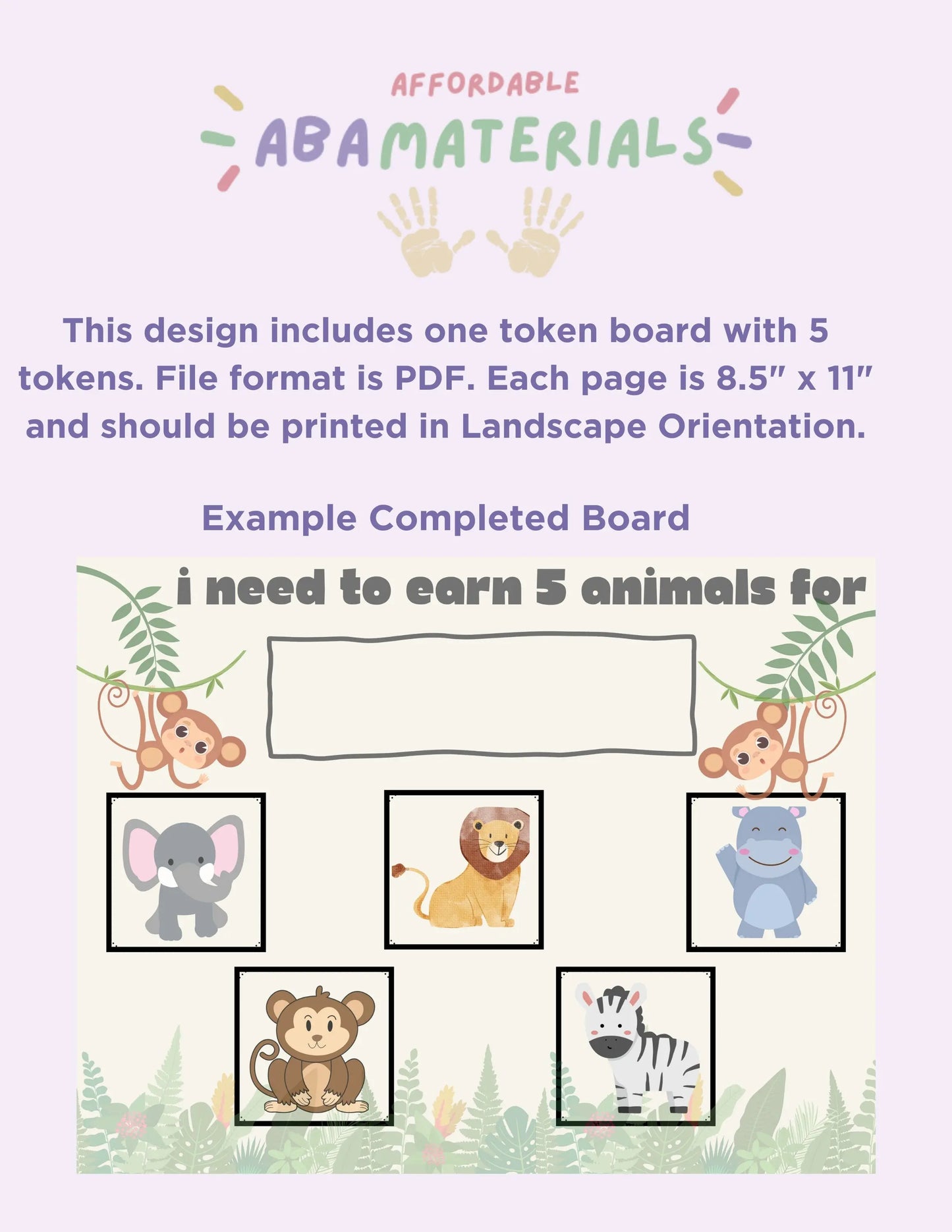 Printable Animal Themed 5 Piece Token Board for Kids- Visual Aid for Positive Reinforcement Cute Animal I am working for Board Token Economy My Store