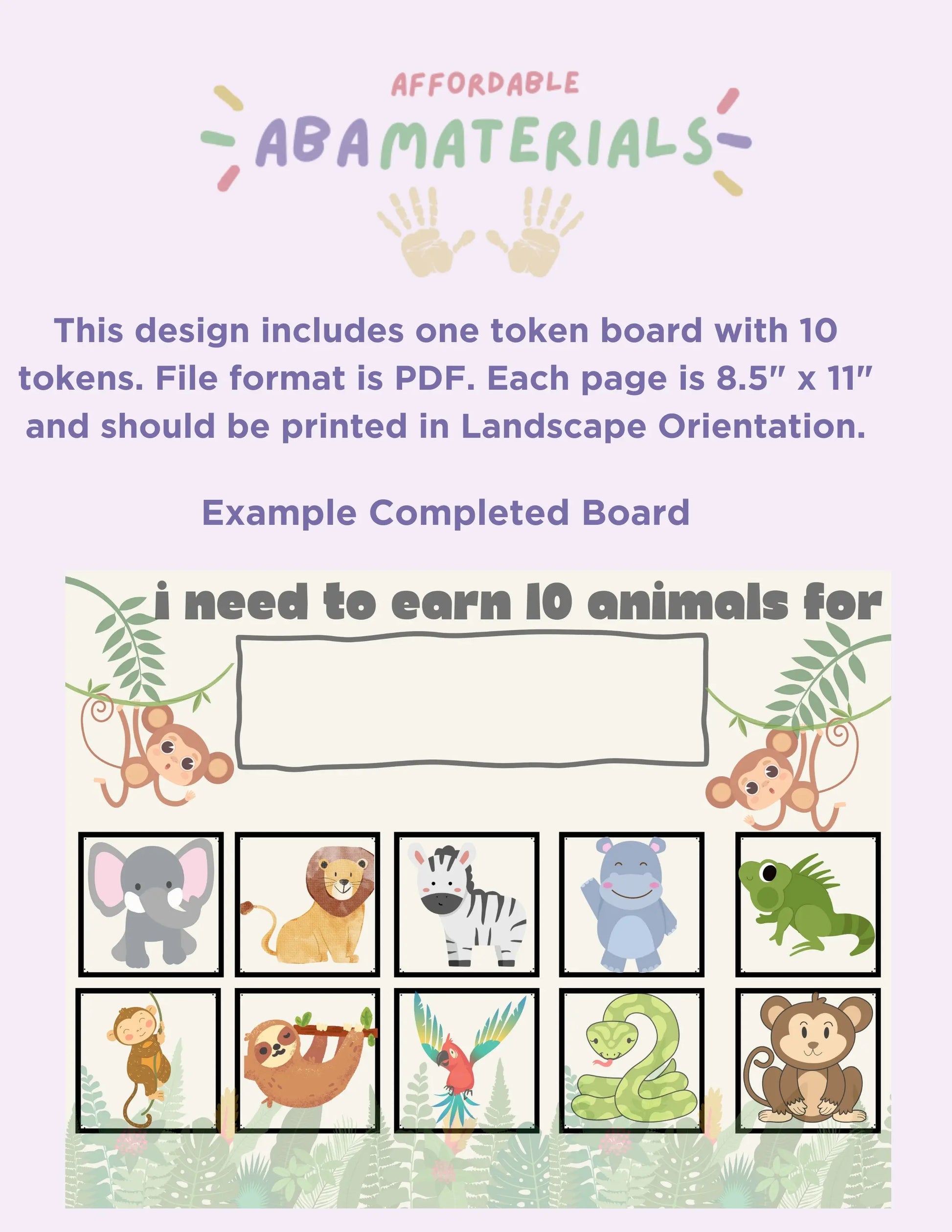 Sweet Animal Design Printable Token Board - 10 Piece Token Economy System Visual Aid for Positive Reinforcement I am working for Board My Store