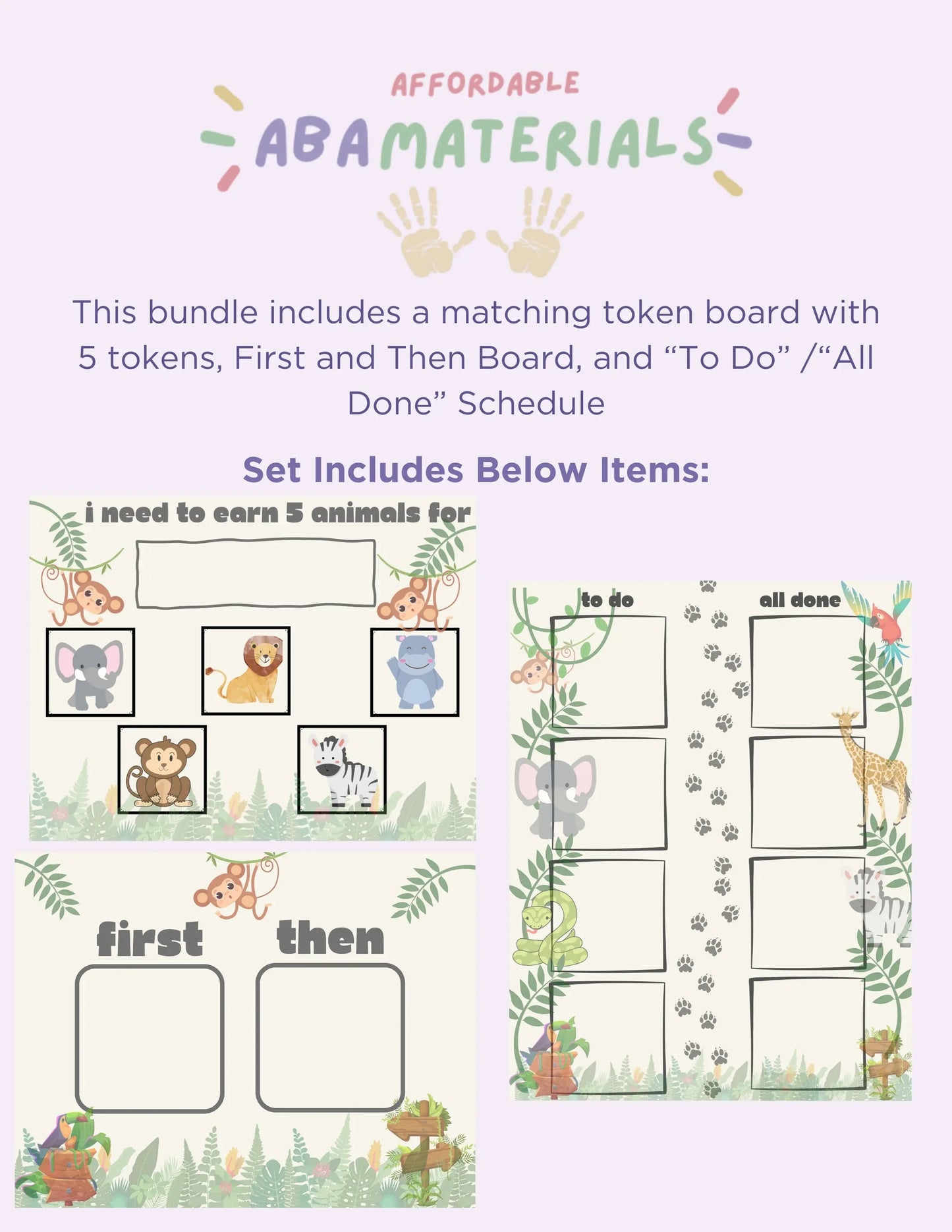 Adorable Animal-Themed MEGA Bundle: Printable First-Then Board, Schedule, and Token Board Matching Set Animal-Inspired Pack Perfect for Kids My Store