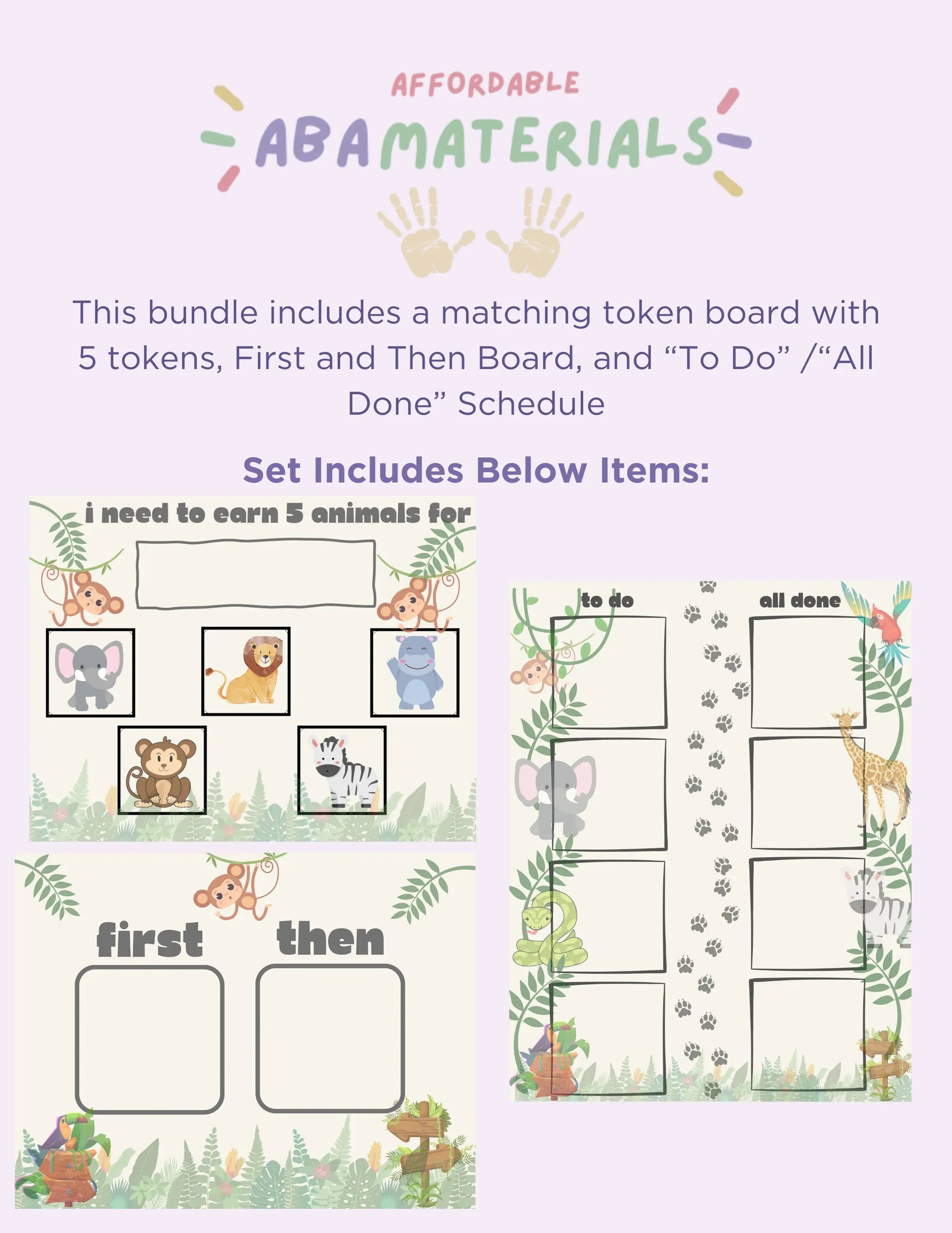 Adorable Animal-Themed MEGA Bundle: Printable First-Then Board, Schedule, and Token Board Matching Set Animal-Inspired Pack Perfect for Kids My Store