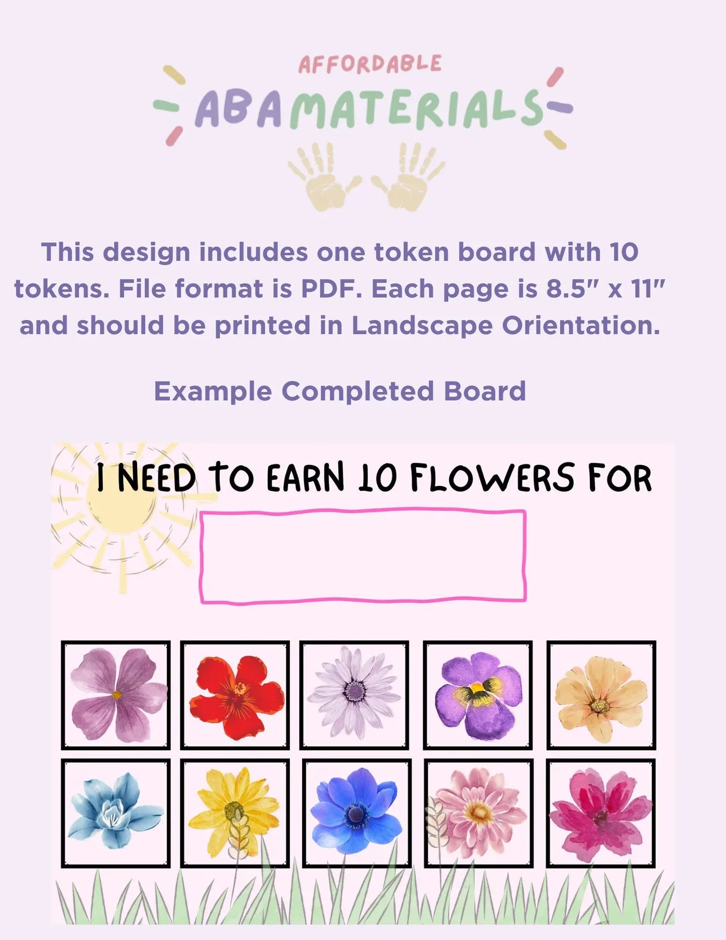 Printable Spring Flower Token Board- 10 Piece Token Economy System Reward Board PDF I'm Working for Board My Store