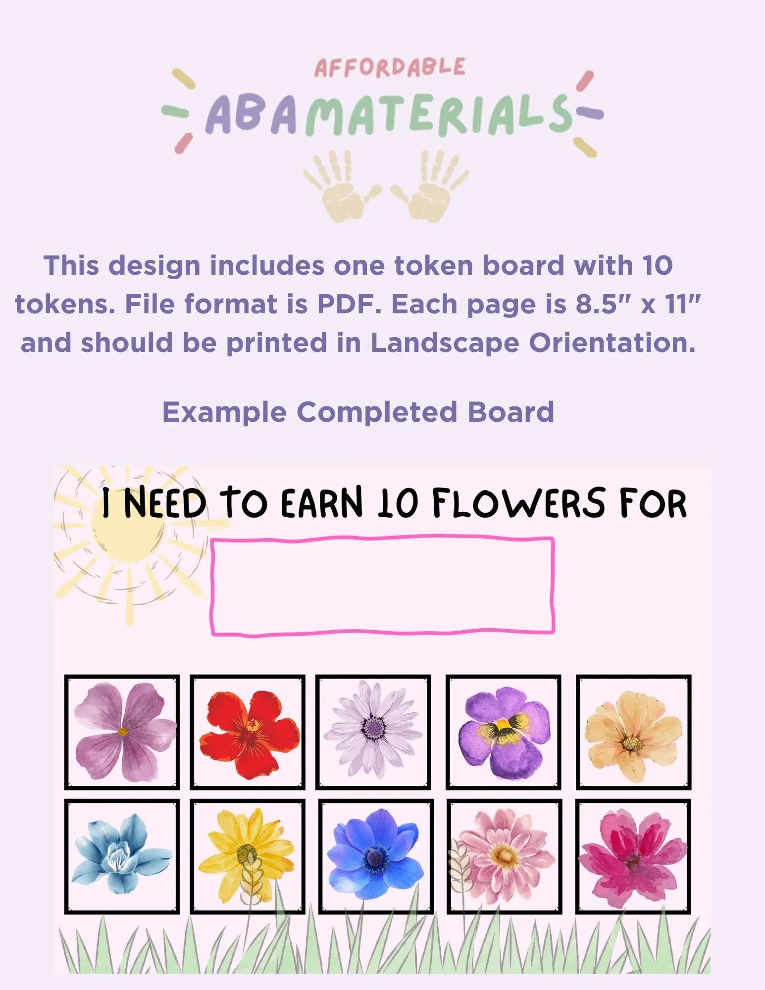 Printable Spring Flower Token Board- 10 Piece Token Economy System Reward Board PDF I'm Working for Board My Store