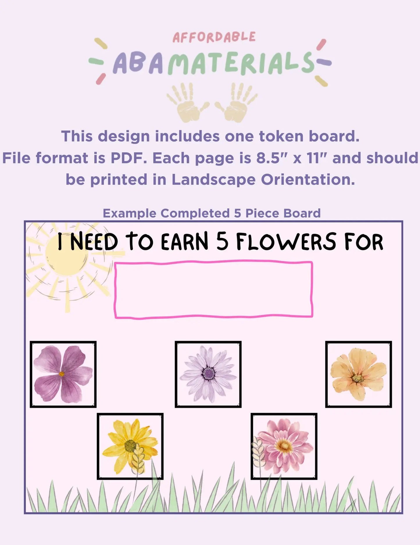 5 Piece Printable Spring Flower Token Board- Cute Reward Chart I'm Working for Board PDF Token Economy System My Store