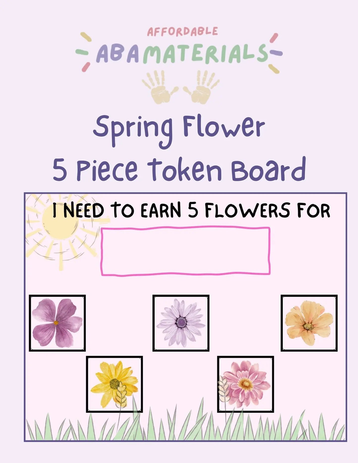 5 Piece Printable Spring Flower Token Board- Cute Reward Chart I'm Working for Board PDF Token Economy System My Store