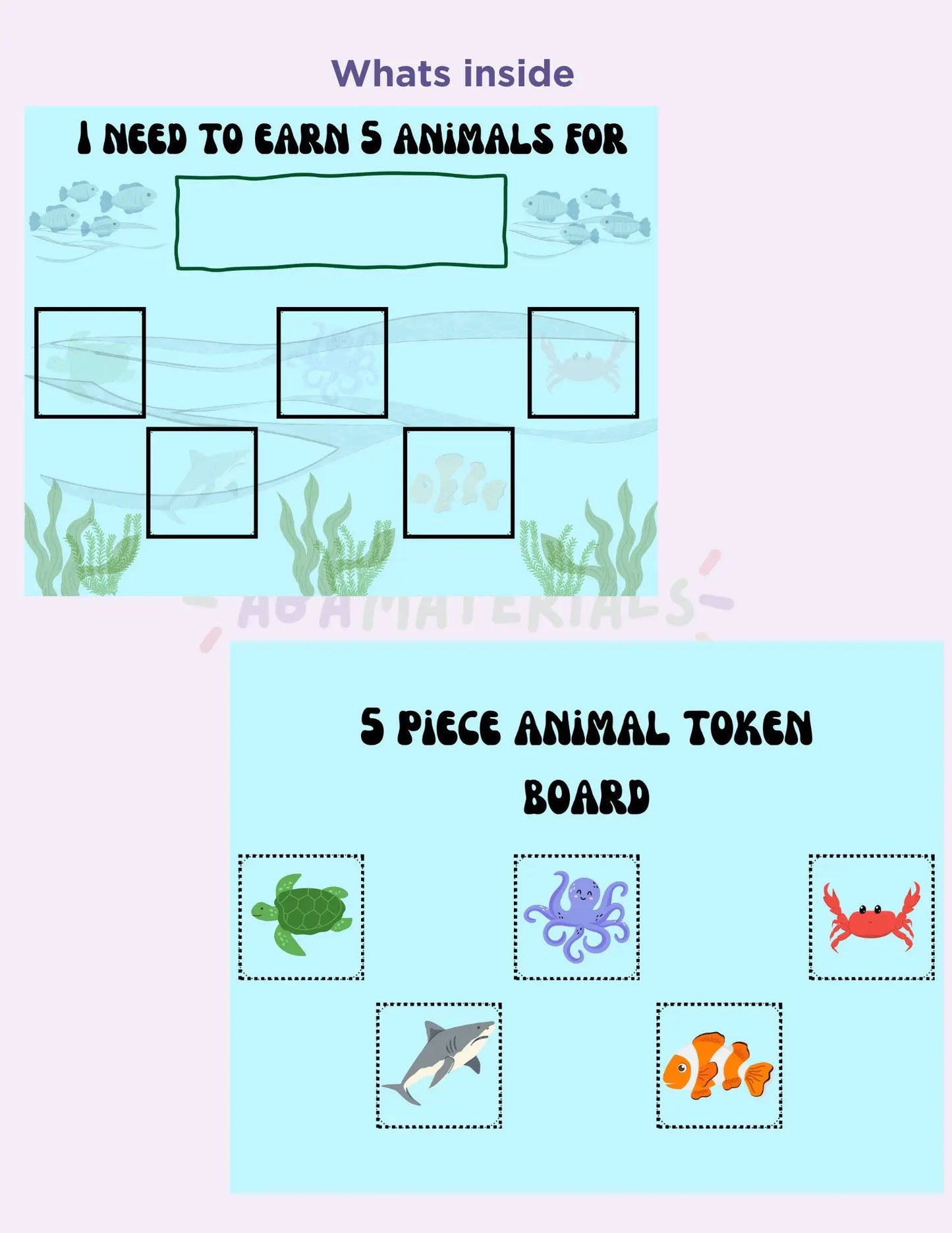 Ocean Animal Themed Token Board - Printable Fun and Functional Behavior Reward System 5 pc Token Economy "I'm Working for" Board My Store