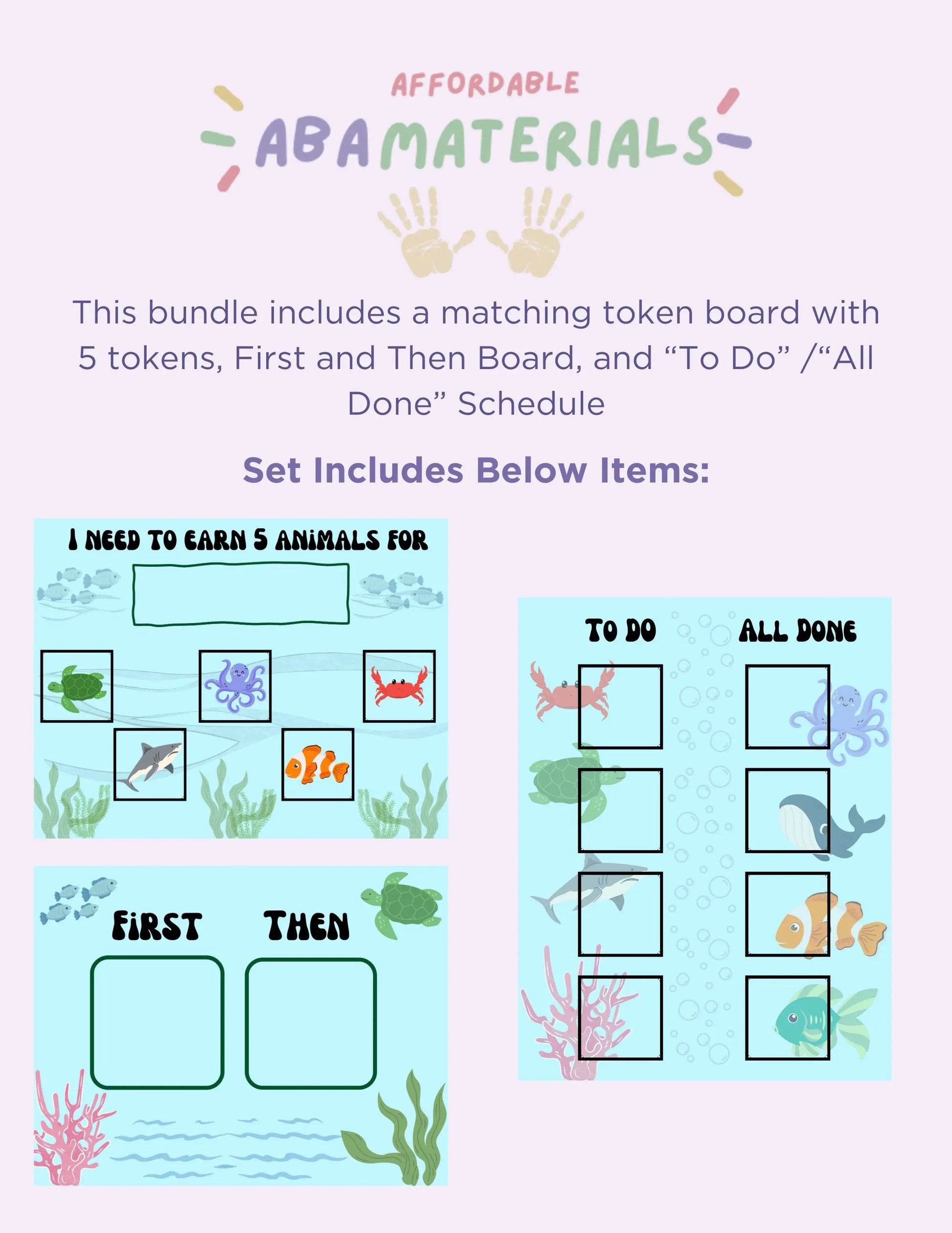 Adorable Ocean Animal Bundle Pack: Printable MEGA Bundle with Matching First-Then Board, Schedule, and Token Board Perfect for Kids or Adult My Store