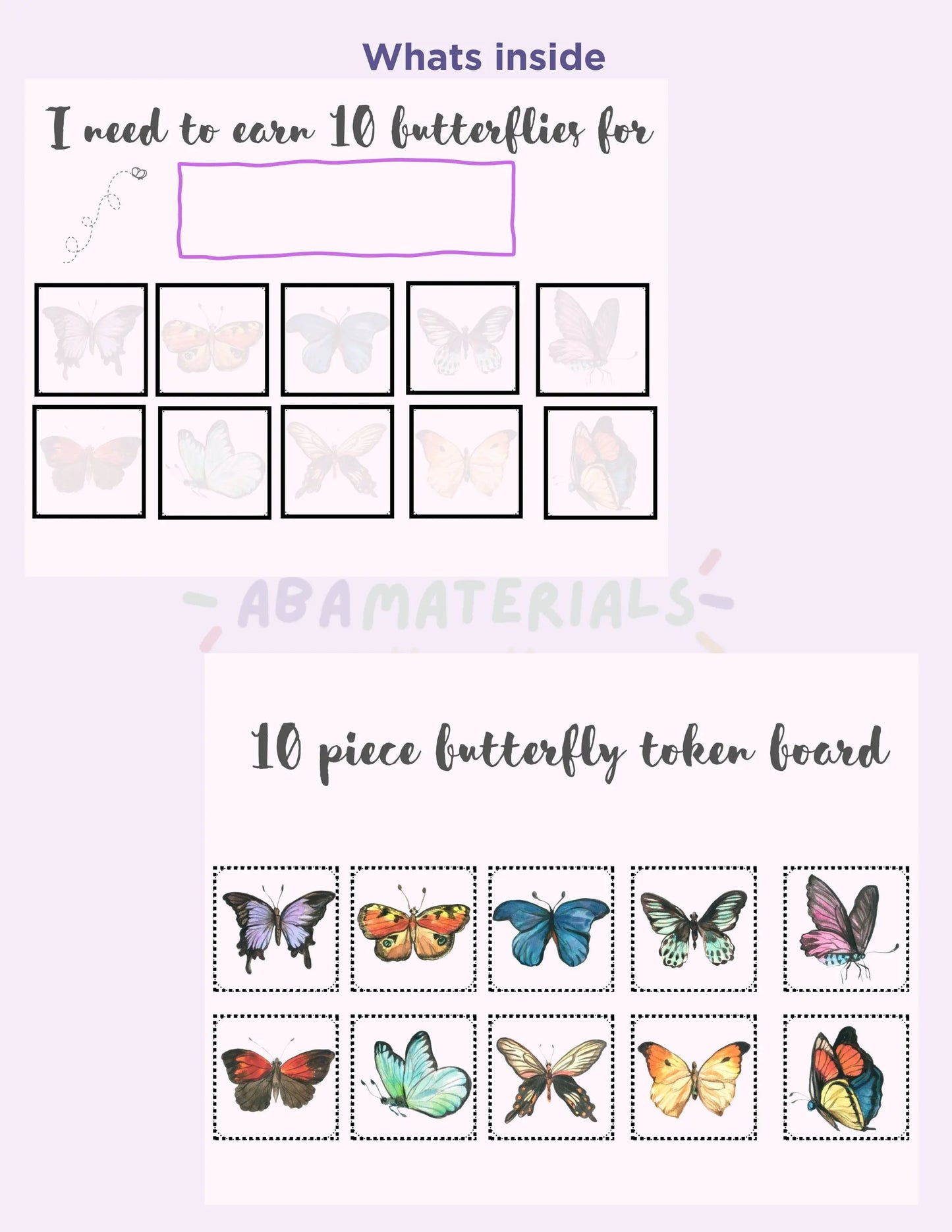 Printable Springtime Behavior Reward Chart- Butterfly Themed Token Board Featuring Butterflies 10 pc Token Economy "I'm Working for" Board My Store