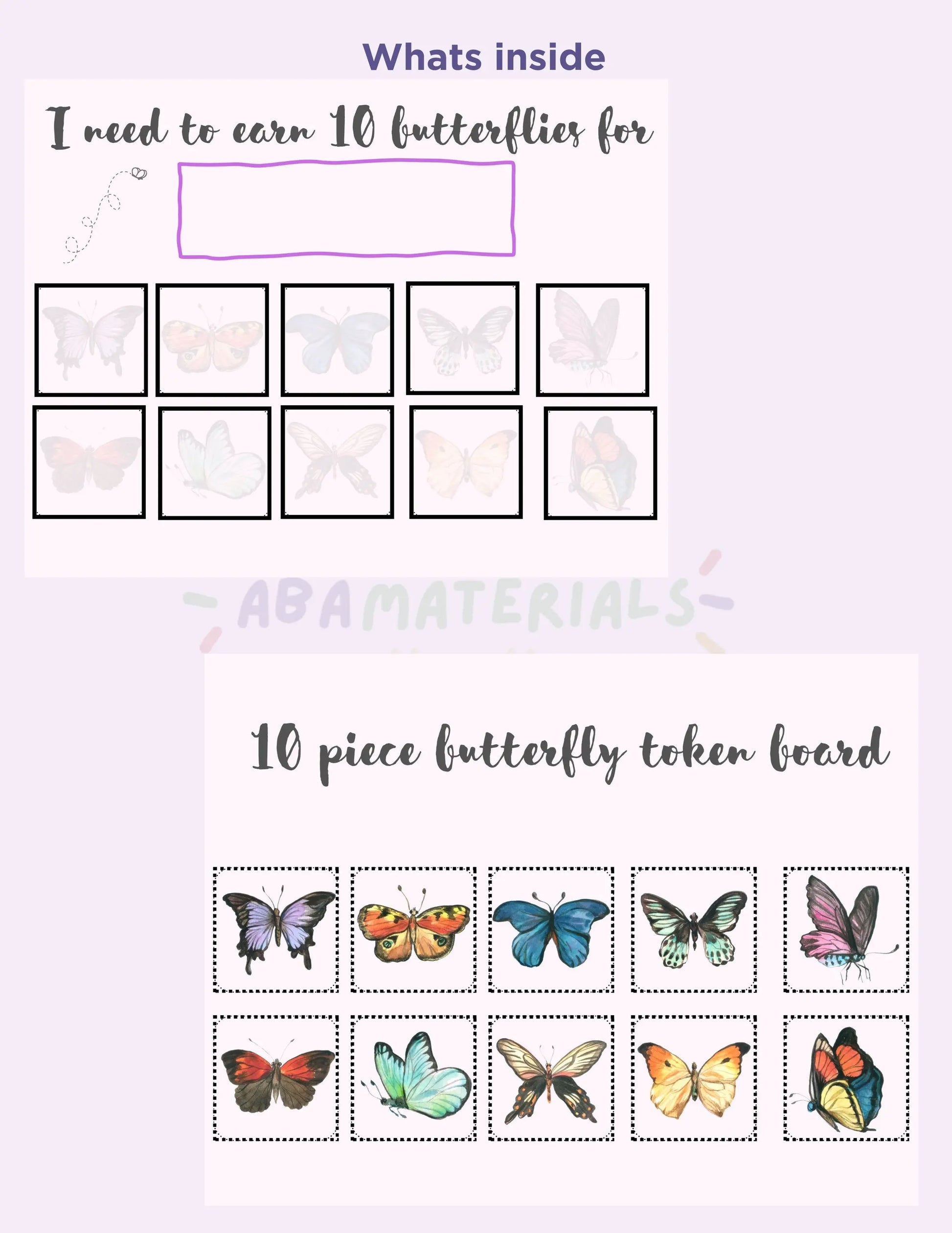 Printable Springtime Behavior Reward Chart- Butterfly Themed Token Board Featuring Butterflies 10 pc Token Economy "I'm Working for" Board My Store