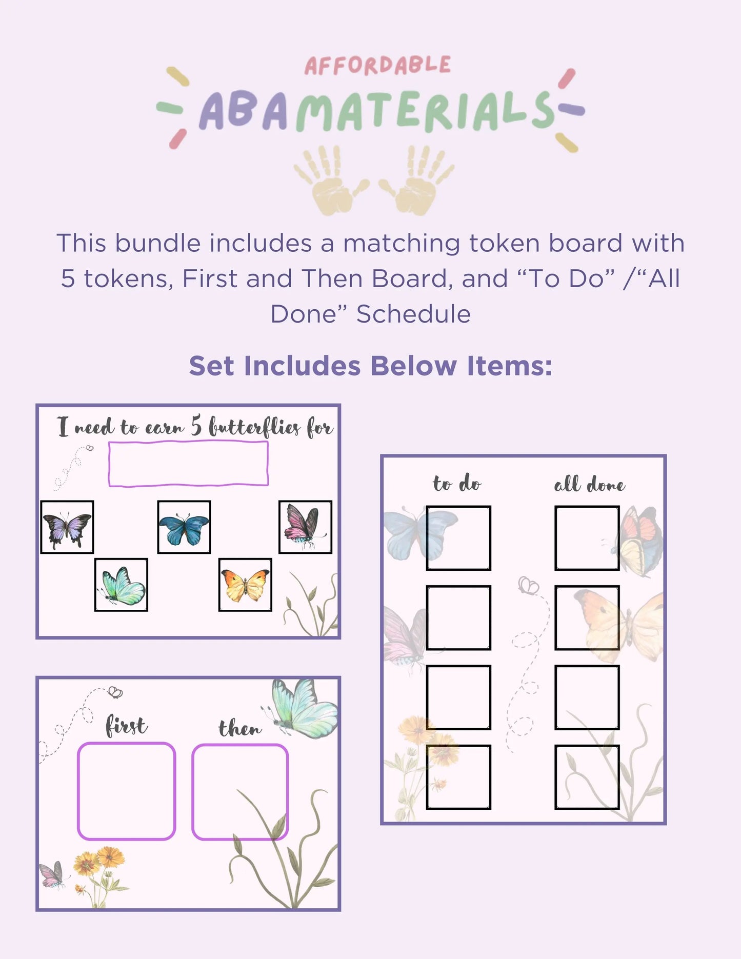 Cute Butterfly Themed MEGA Bundle: Printable First - Then Board, Schedule, & 5-piece Token Board Flutter into learning with our Matching Set My Store