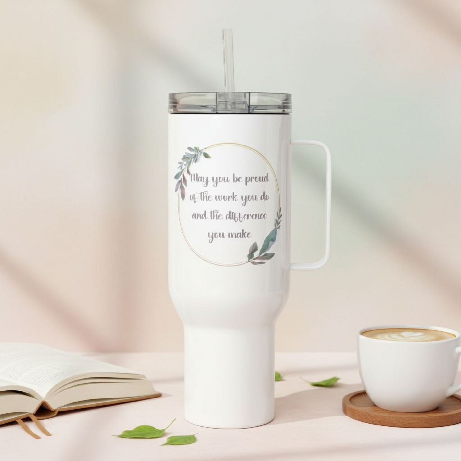 Personalized 40 oz. Tumbler - "Proud of the Work You Do" Travel mug with a handle for Therapist, ABA Professional, or Teacher Affordable ABA Materials
