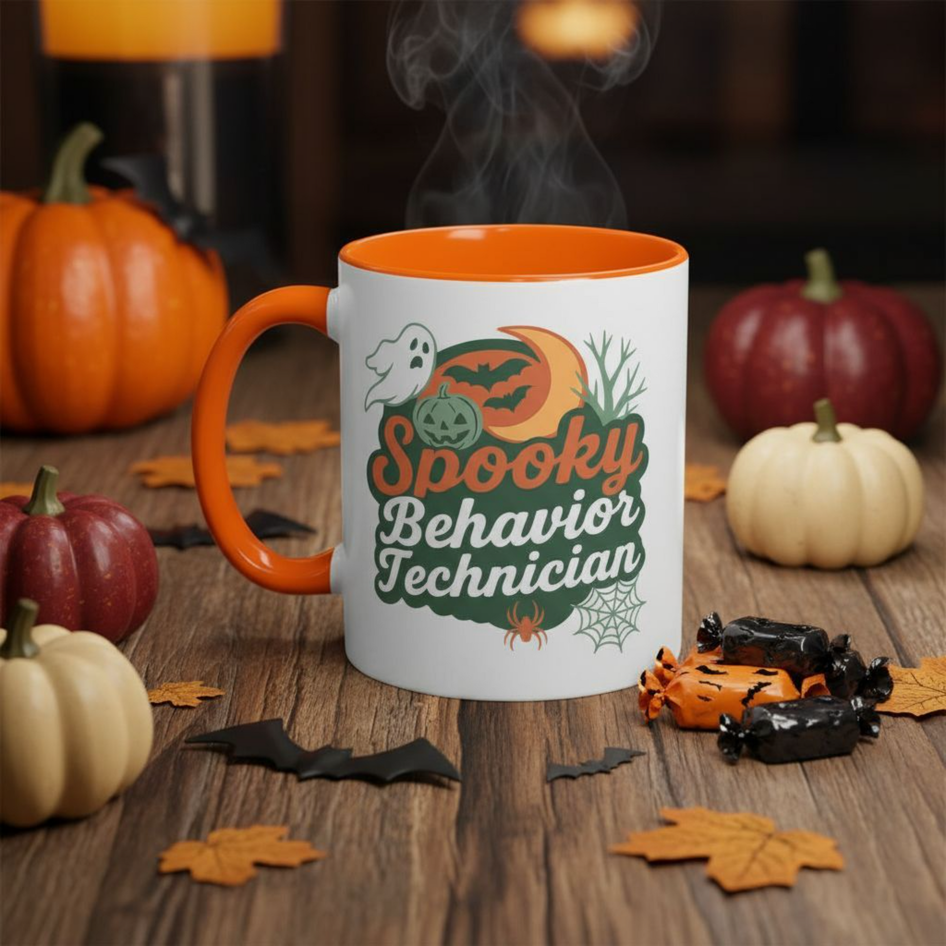 Personalized Spooky Behavior Technician Accent Mug – Custom Name Coffee Cup, 11oz & 15oz, 4 Colors Printify