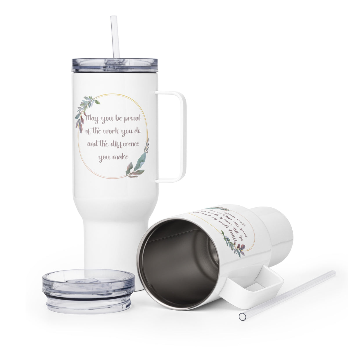 Personalized 40 oz. Tumbler - "Proud of the Work You Do" Travel mug with a handle for Therapist, ABA Professional, or Teacher Affordable ABA Materials