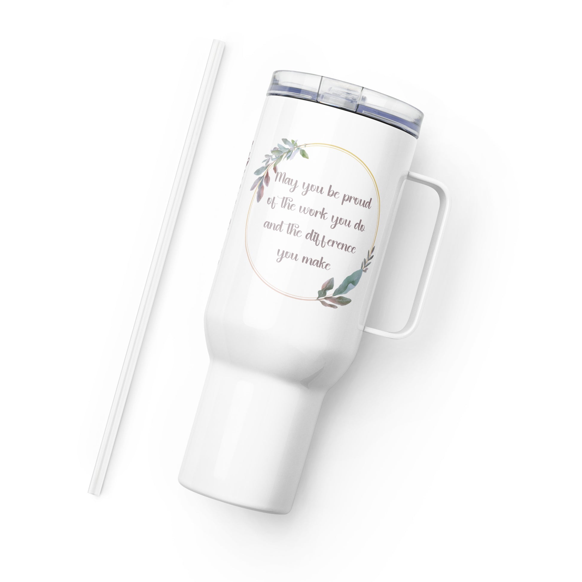 Personalized 40 oz. Tumbler - "Proud of the Work You Do" Travel mug with a handle for Therapist, ABA Professional, or Teacher Affordable ABA Materials