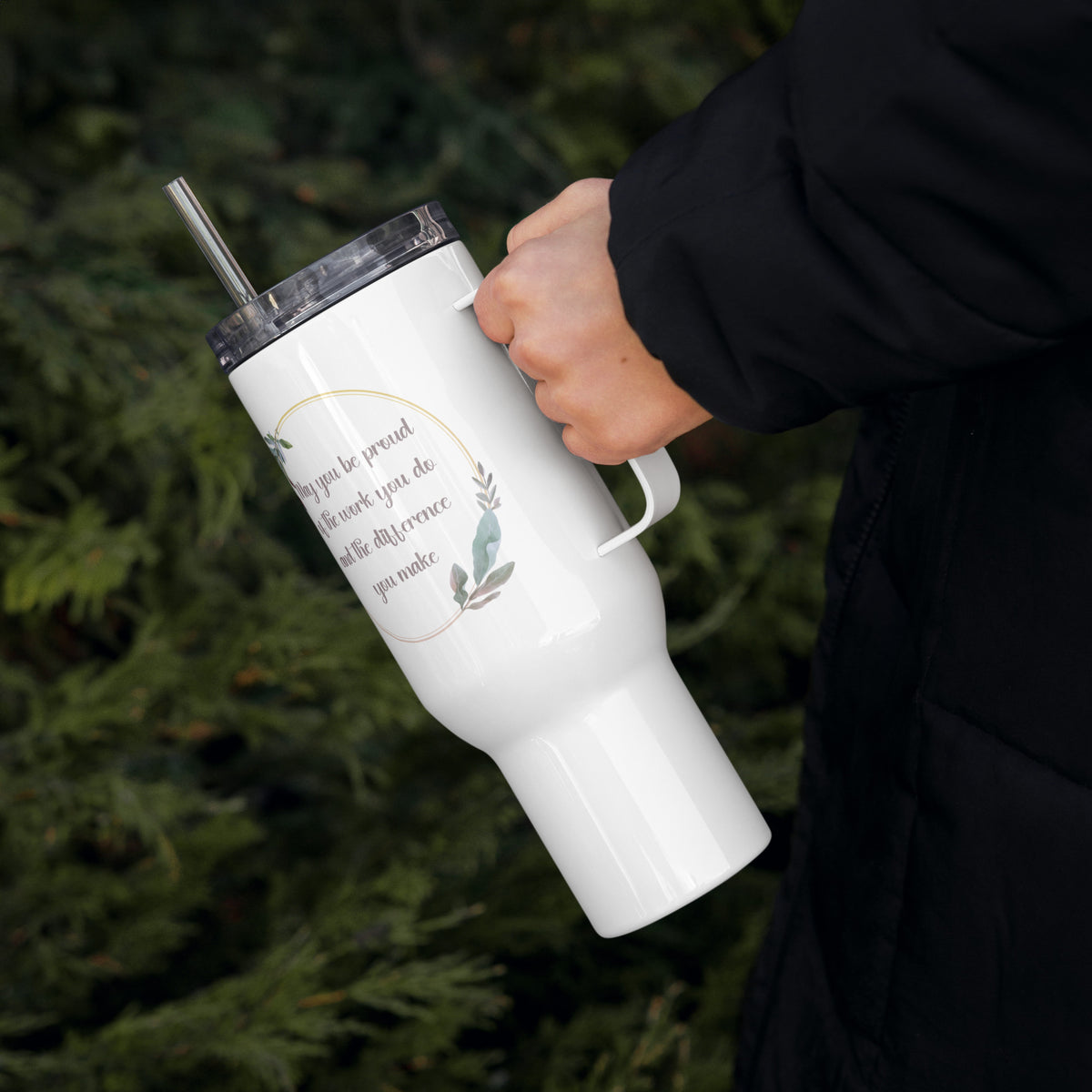 Personalized 40 oz. Tumbler - "Proud of the Work You Do" Travel mug with a handle for Therapist, ABA Professional, or Teacher Affordable ABA Materials