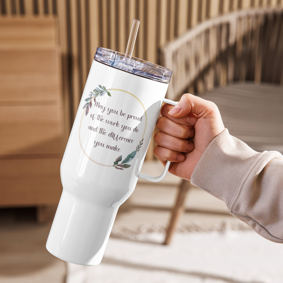 Personalized 40 oz. Tumbler - "Proud of the Work You Do" Travel mug with a handle for Therapist, ABA Professional, or Teacher Affordable ABA Materials
