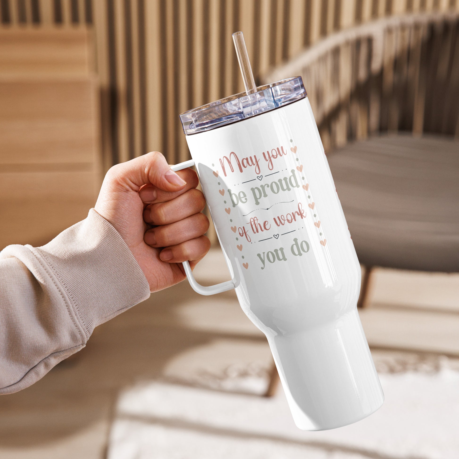 Personalized 40 oz Travel Mug – Proud of the Work You Do Travel mug with a handle Affordable ABA Materials