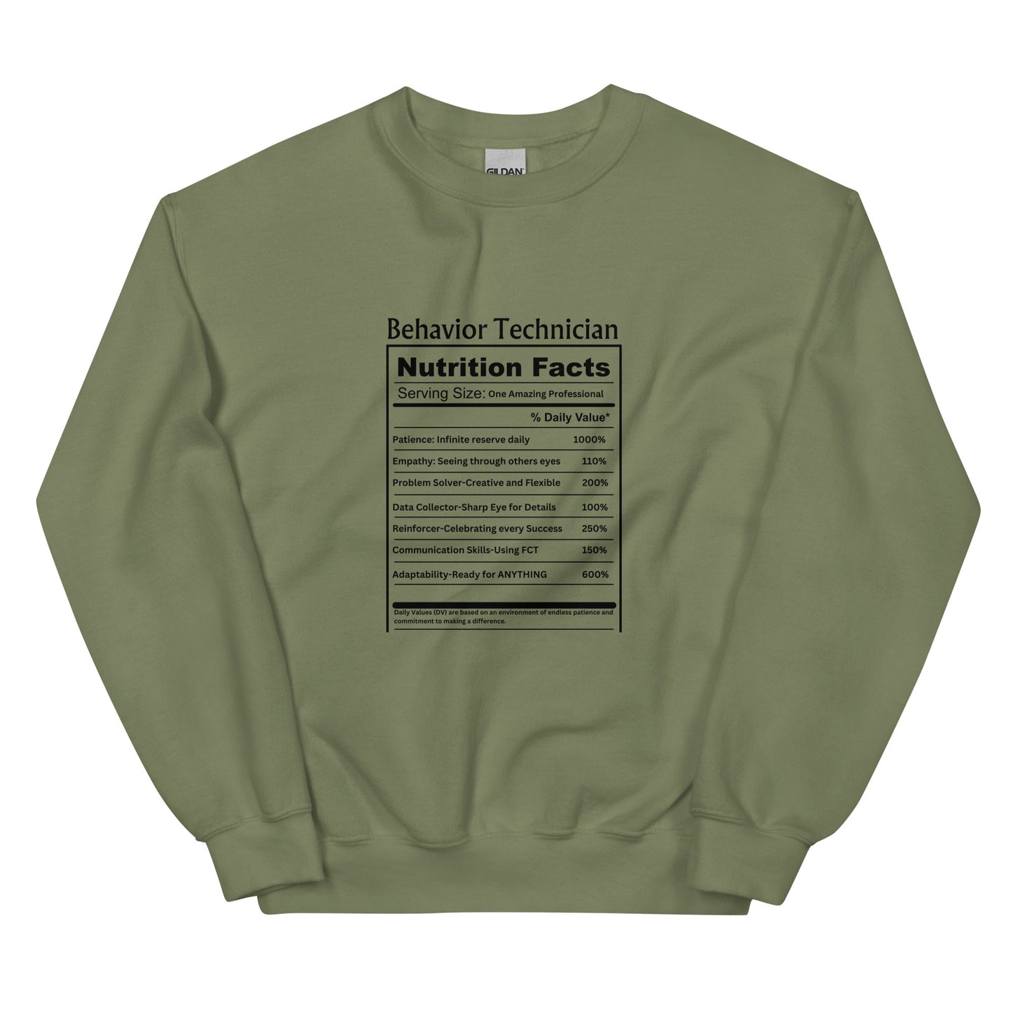 Behavior Technician Nutrition Facts" Unisex Sweater Affordable ABA Materials