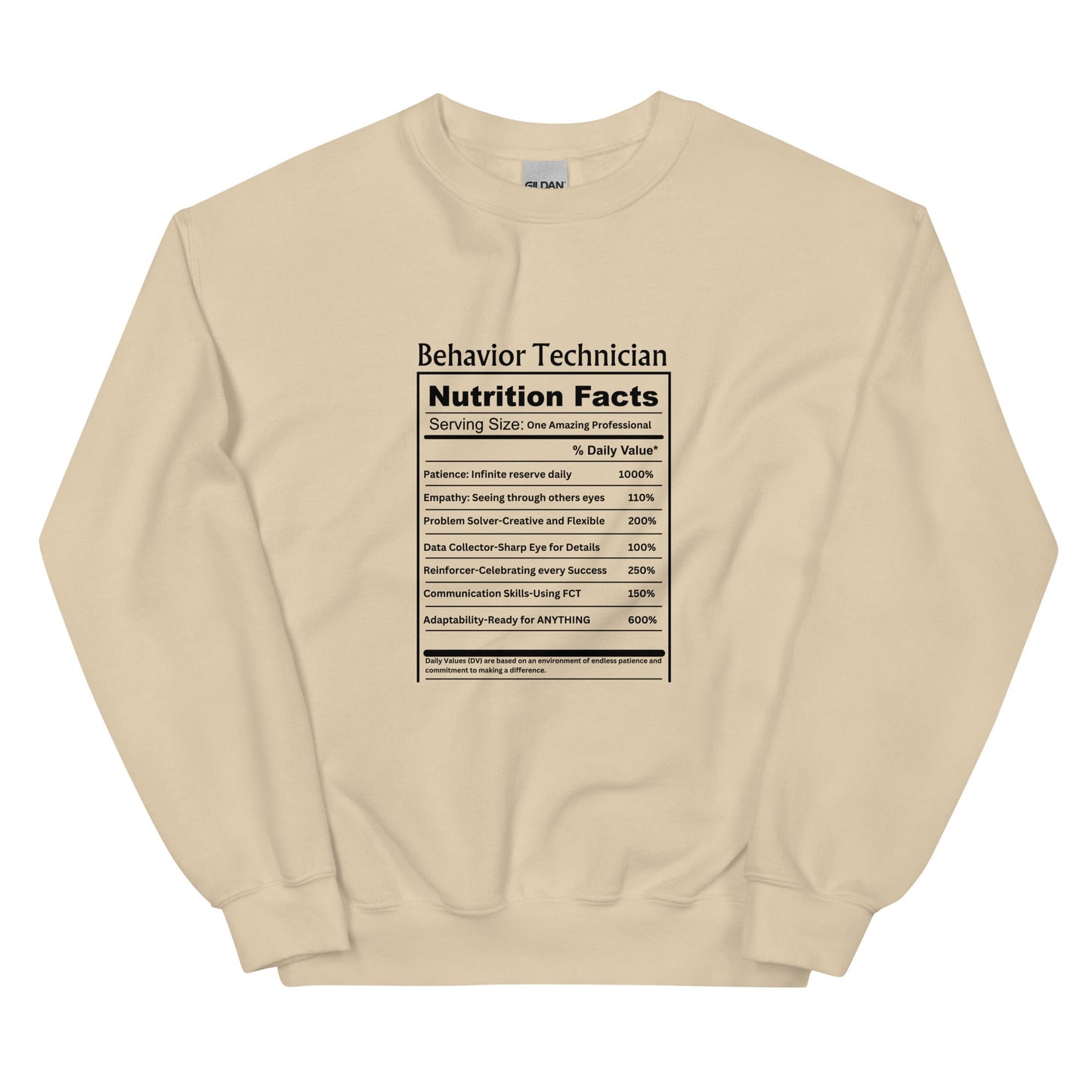Behavior Technician Nutrition Facts" Unisex Sweater Affordable ABA Materials