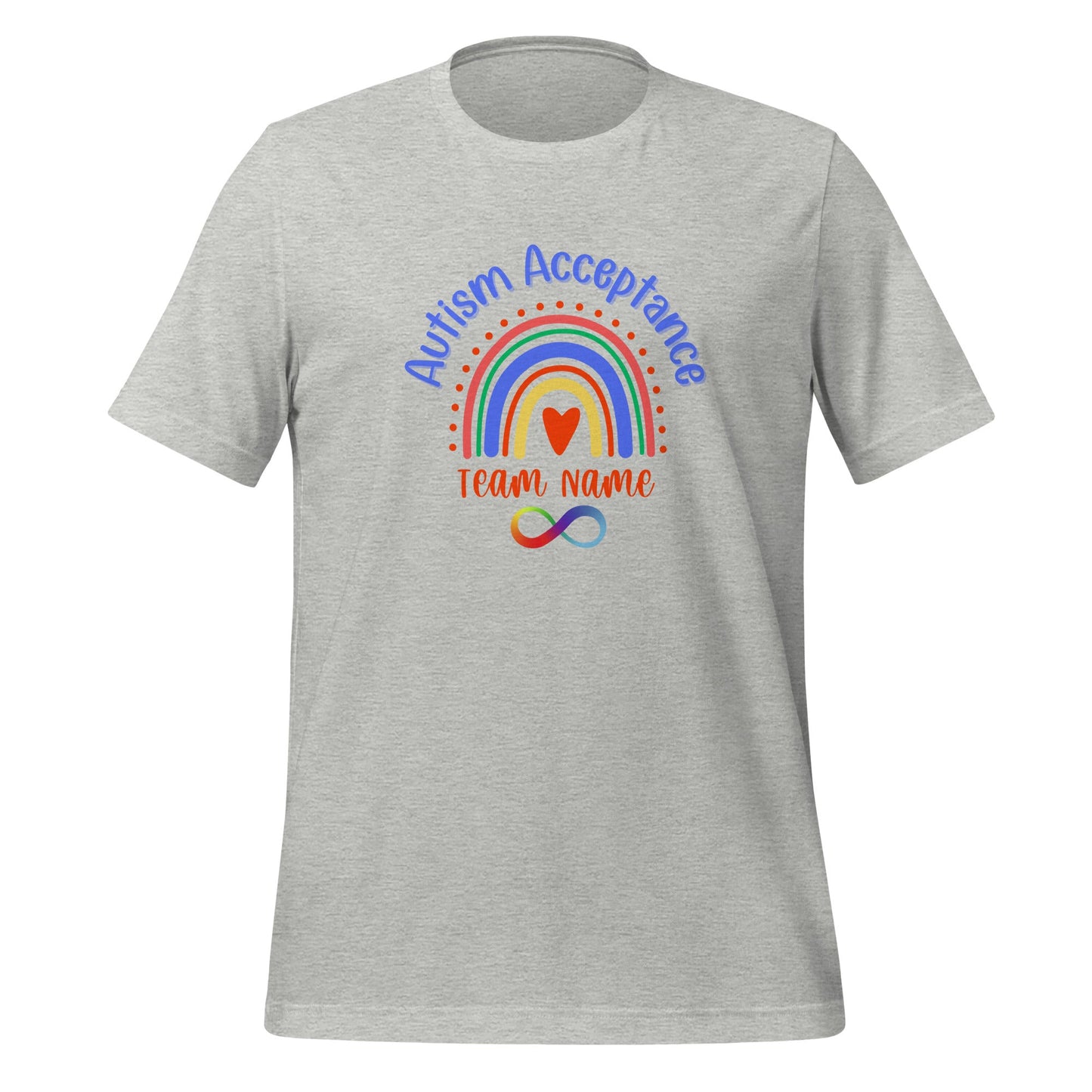 Autism Acceptance Team Shirt with Space for Custom Name - Rainbow Infinity Design Unisex Adult T-Shirt Affordable ABA Materials