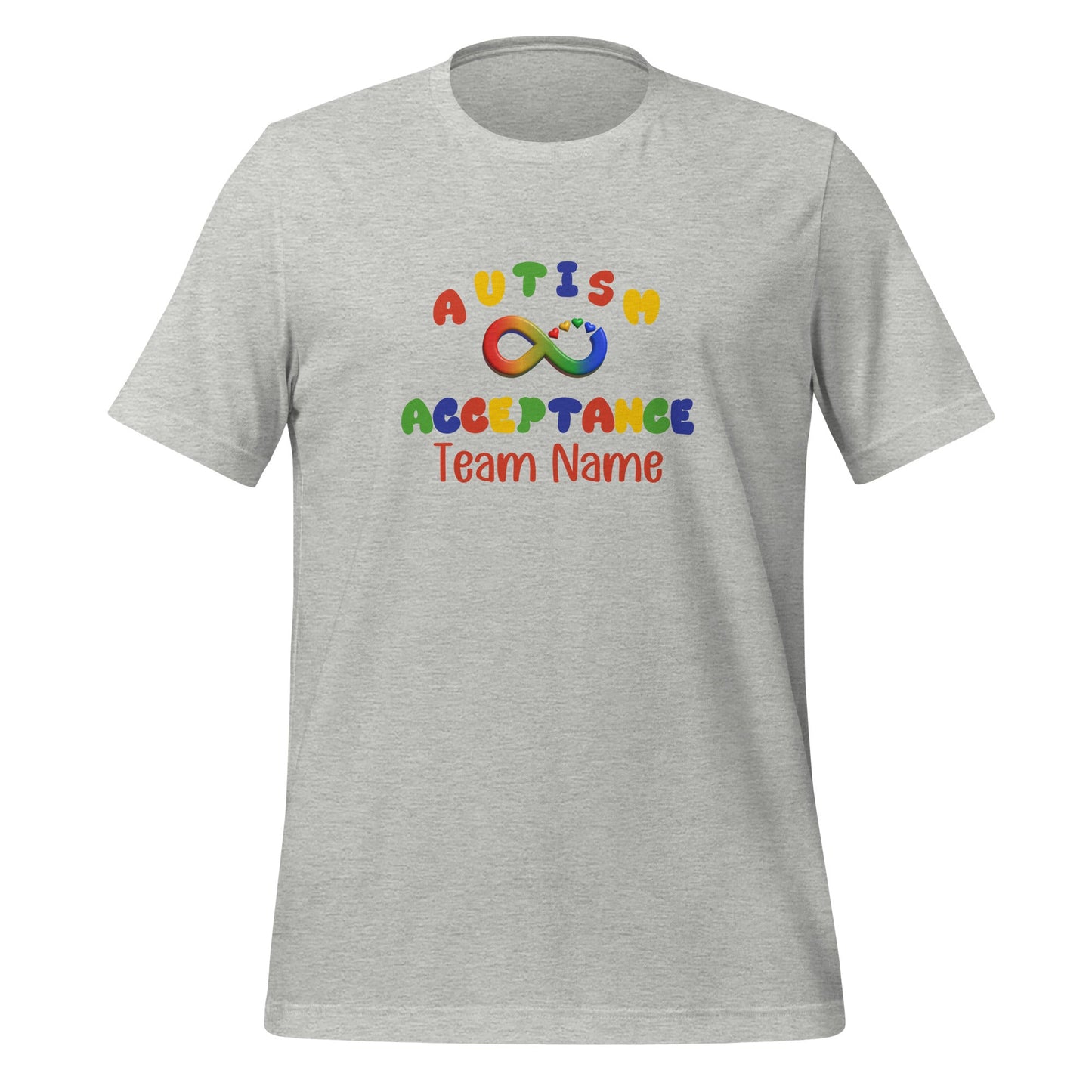 Personalized Autism Acceptance Team Top - Rainbow Infinity Design - Custom Team Name Unisex Adult t-shirt Affordable ABA Materials