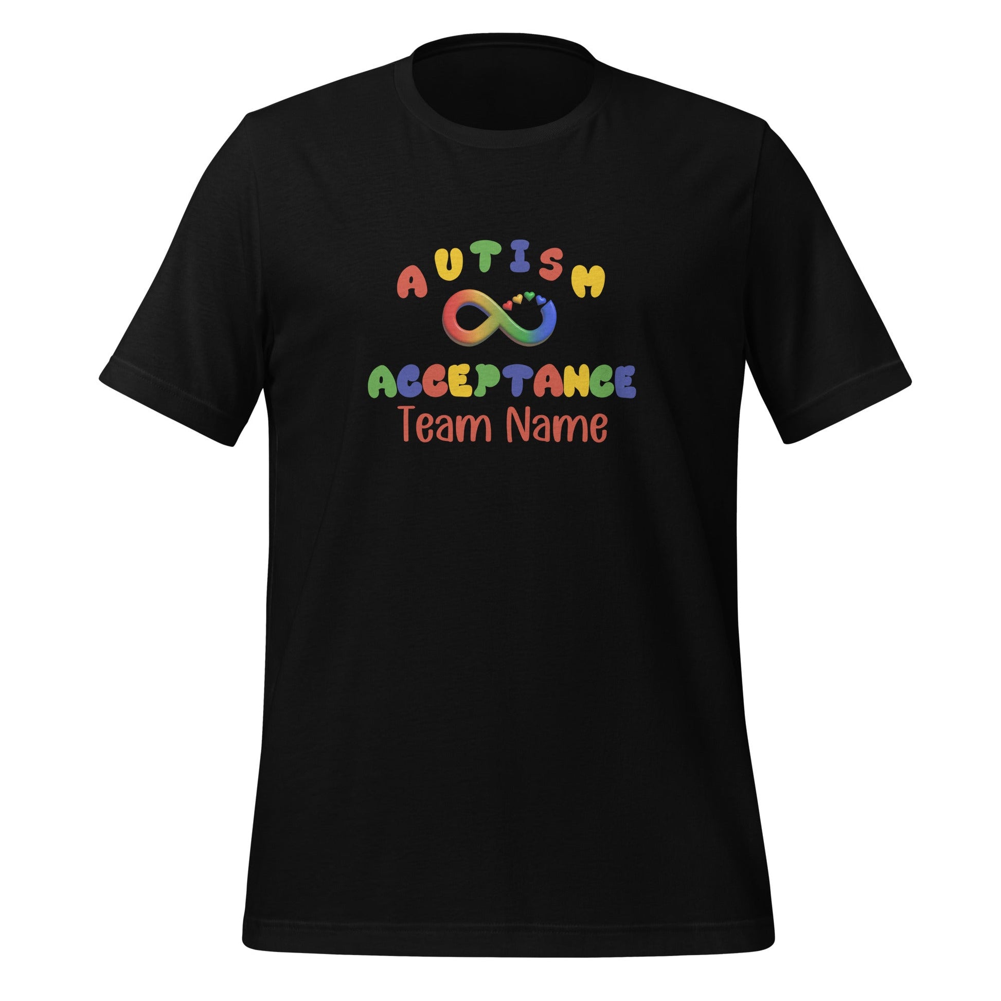 Personalized Autism Acceptance Team Top - Rainbow Infinity Design - Custom Team Name Unisex Adult t-shirt Affordable ABA Materials