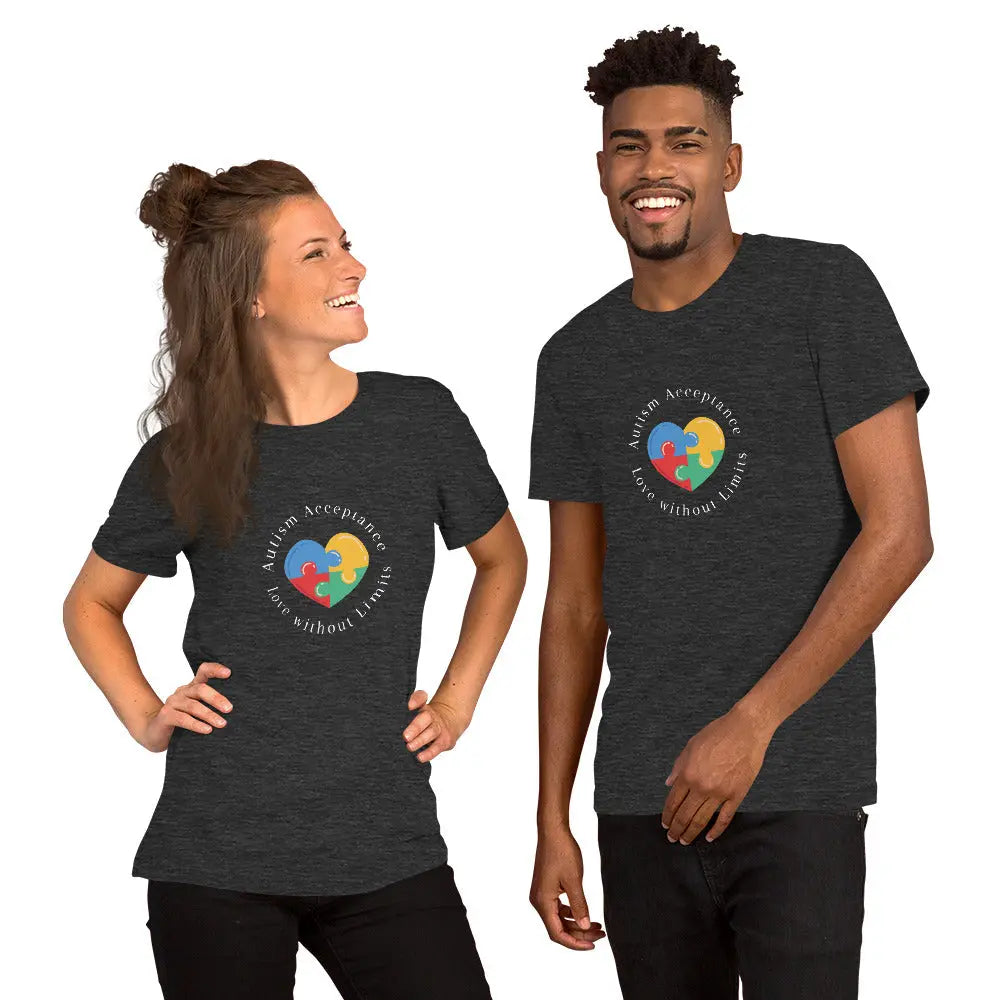Autism Acceptance Unisex T-Shirt - Spread Love Without Limits Thoughtful Gift for Supporter of Autism Neurodiversity Shirt Inclusion T-Shirt Affordable ABA Materials
