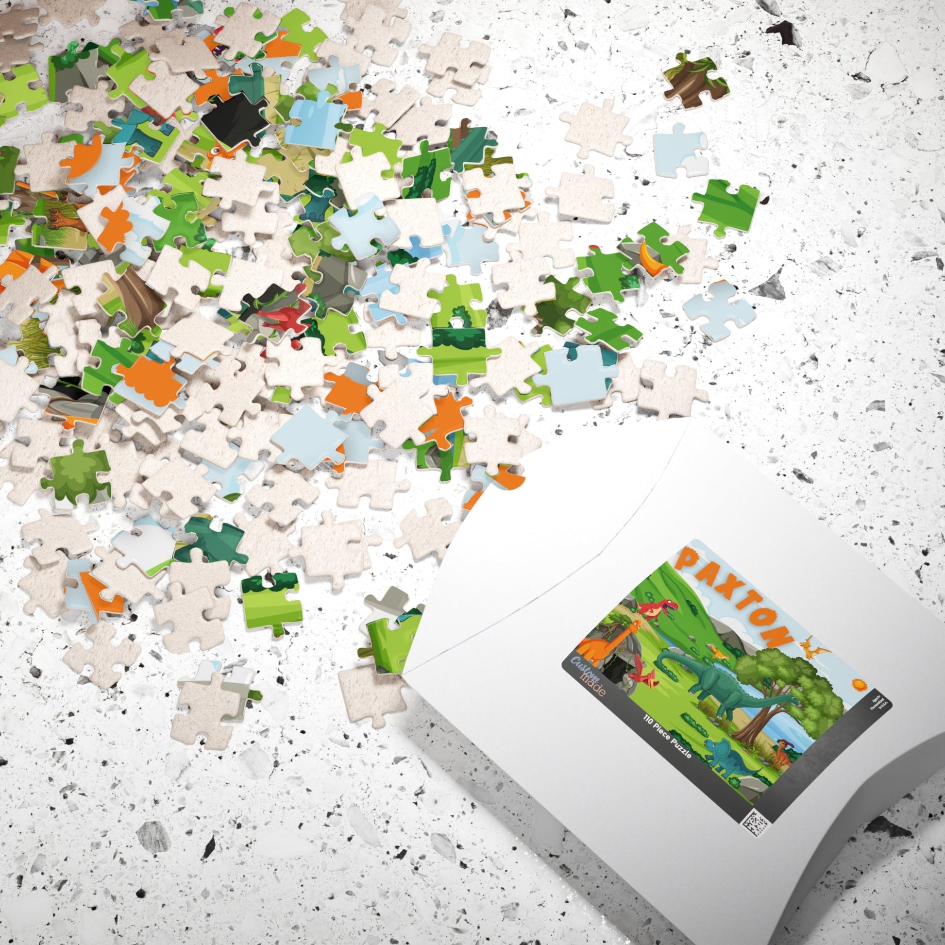 110-Piece Personalized Dinosaur Puzzle – Custom Name Prehistoric Jigsaw for Kids Printify