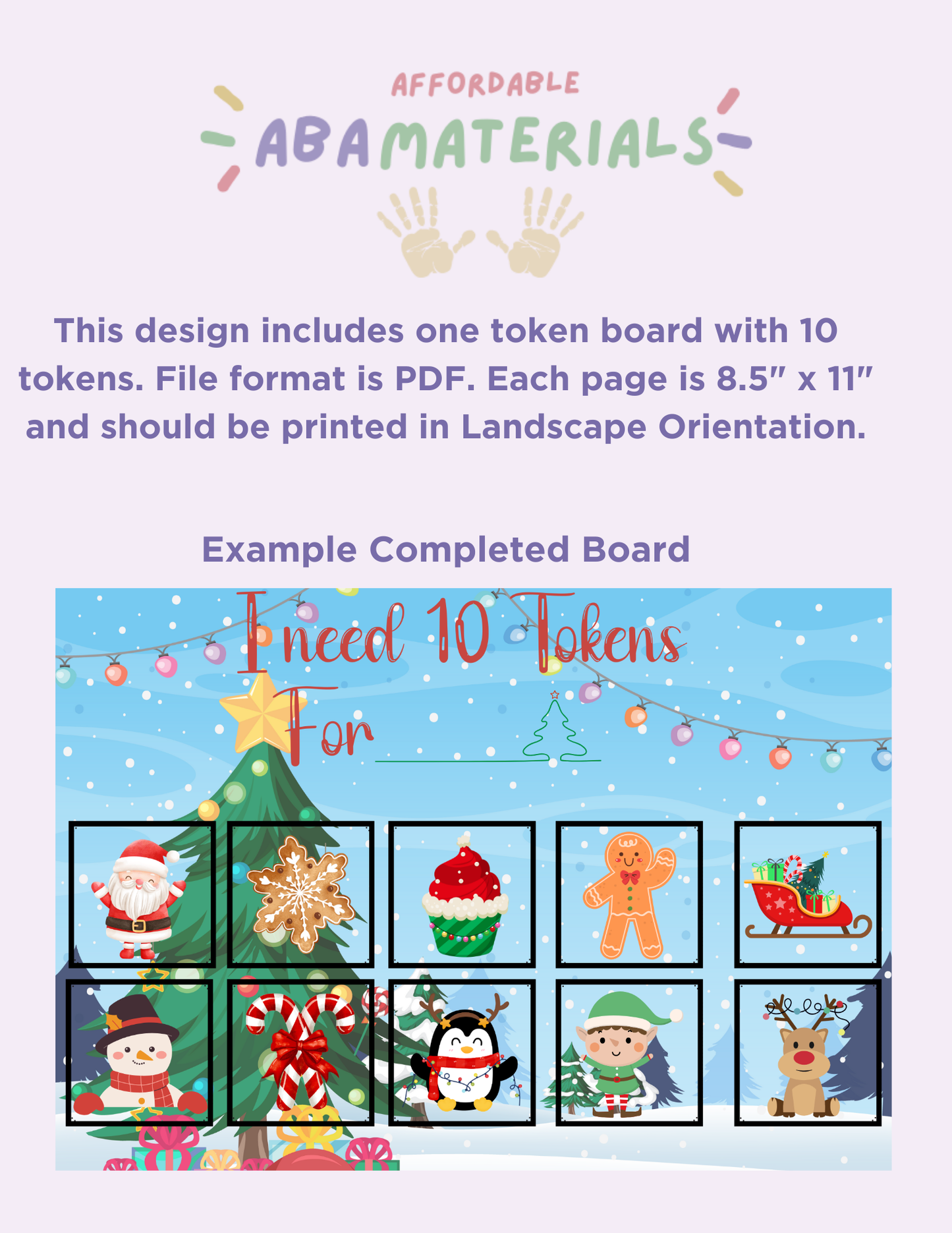 Christmas Token Board- Printable 10 Piece Token Economy Reward System Affordable ABA Materials