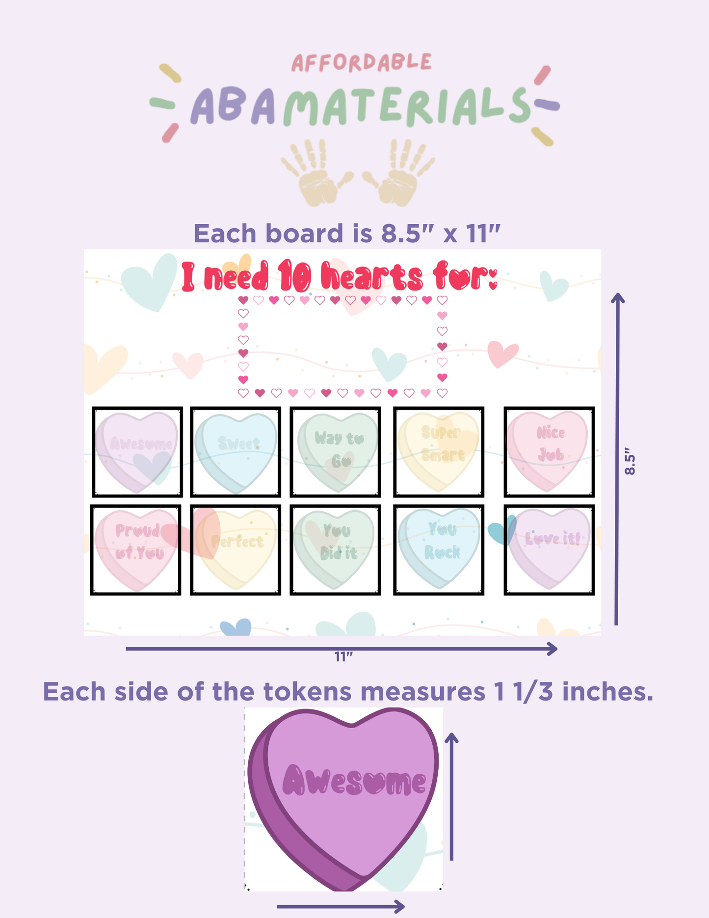 Valentine Hearts Printable Token Board (10-Token) Affordable ABA Materials