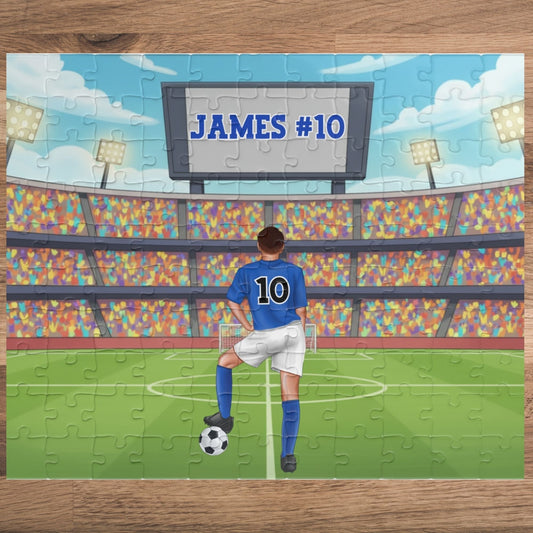 Personalized Boys Soccer Stadium Puzzle – Custom Name & Jersey Number (110 Pieces) Affordable ABA Materials