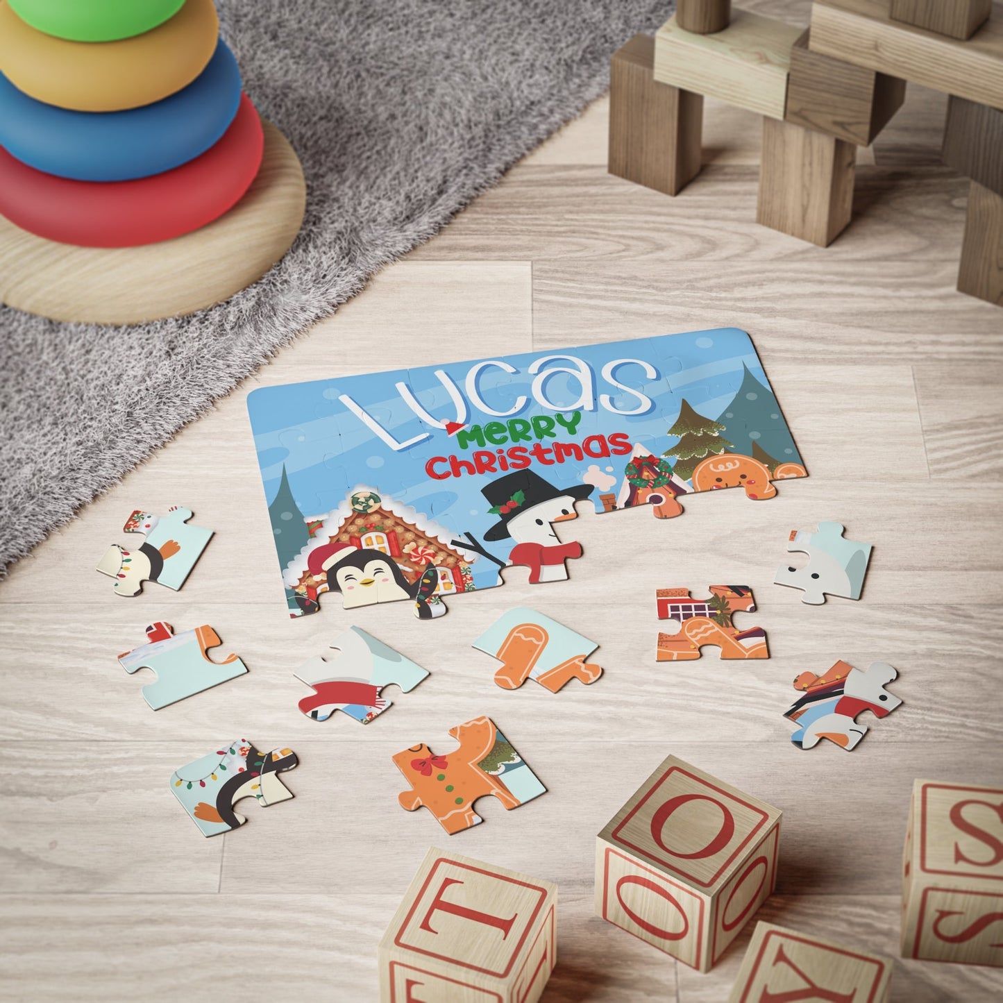 Personalized Christmas Name Puzzle – 30 Piece Holiday Kids Puzzle Printify