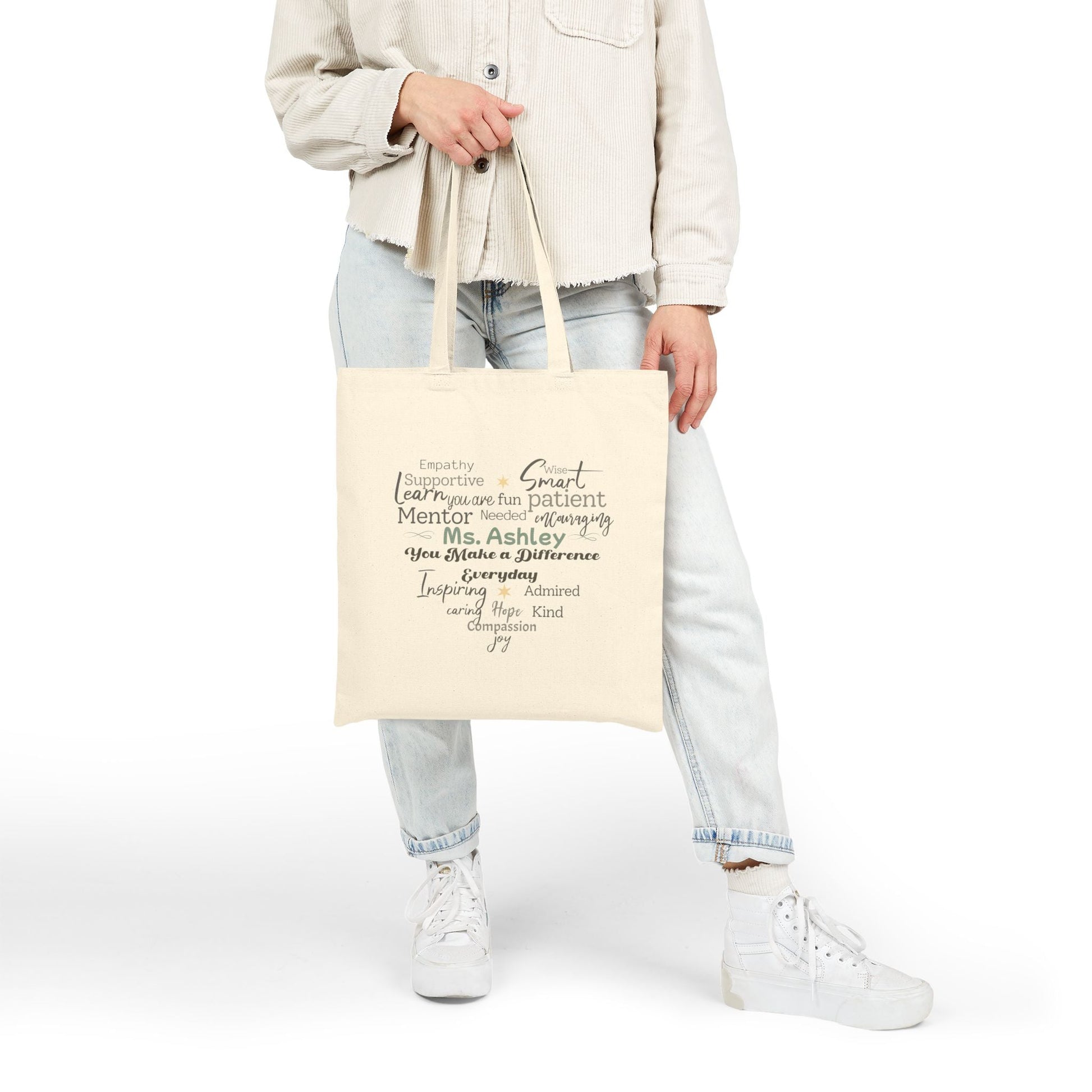 Personalized Heart Word Cloud Tote Bag – Custom Name Gift for Teachers, Mentors & Caregivers Affordable ABA Materials