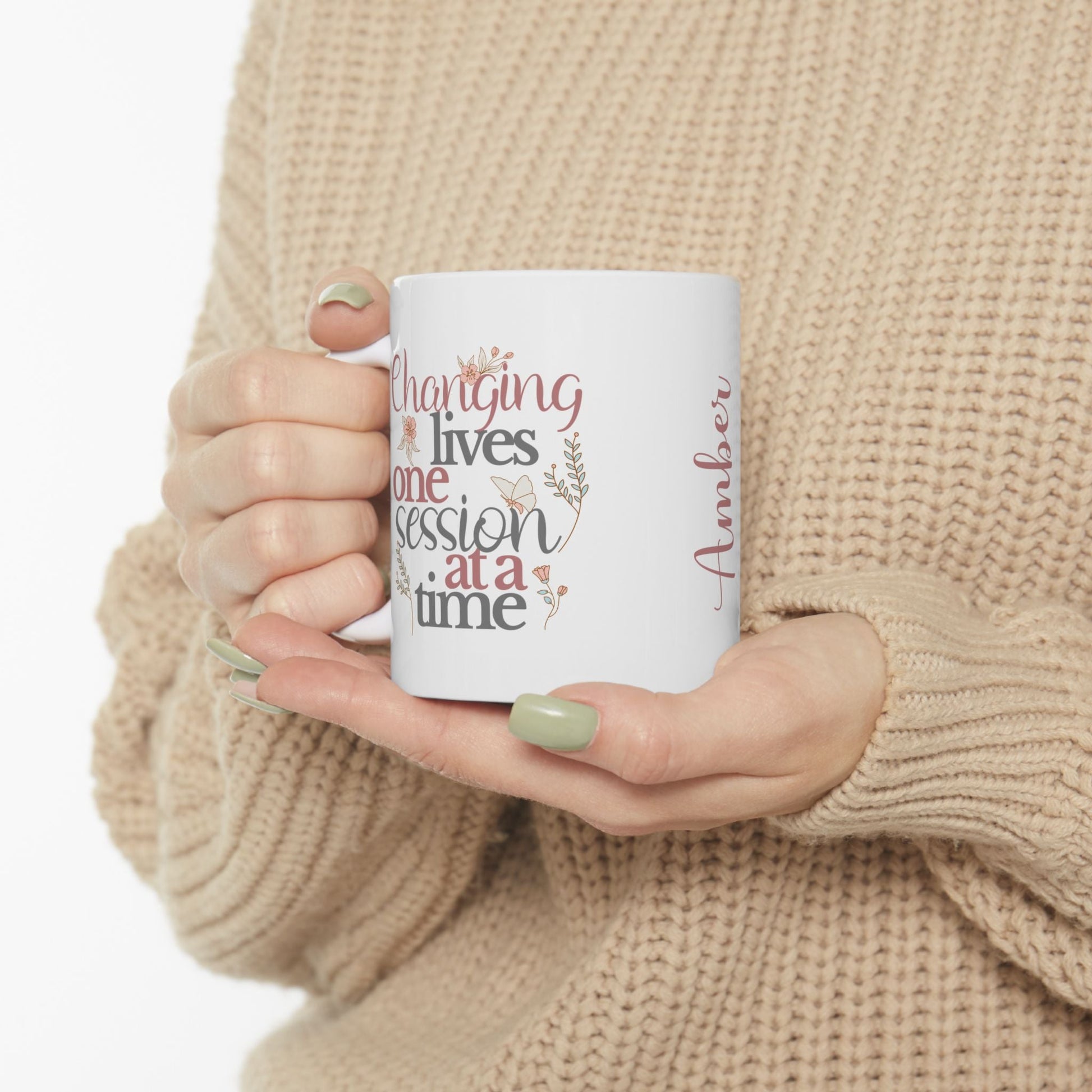 Changing Lives One Session at a Time – Personalized White Ceramic Mug, Custom Name Gift for Therapists & Educators Affordable ABA Materials