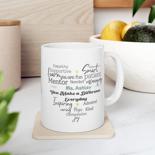 Custom Heart Word Cloud Mug – Personalized Name Gift for Mentors, Teachers & Caregivers Affordable ABA Materials
