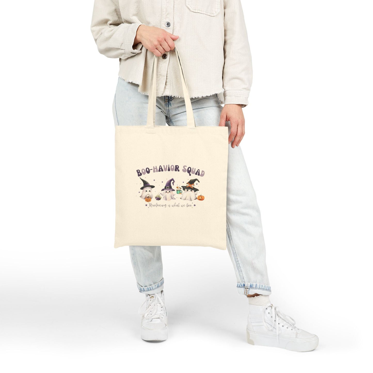 Personalized Boo-Havior Squad Halloween Tote Bag for ABA Professionals – Cute Ghosts Cotton Canvas Bag Printify