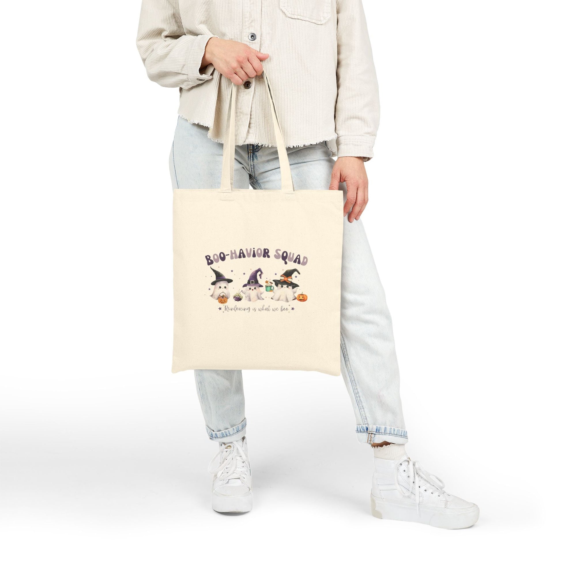Personalized Boo-Havior Squad Halloween Tote Bag for ABA Professionals – Cute Ghosts Cotton Canvas Bag Printify