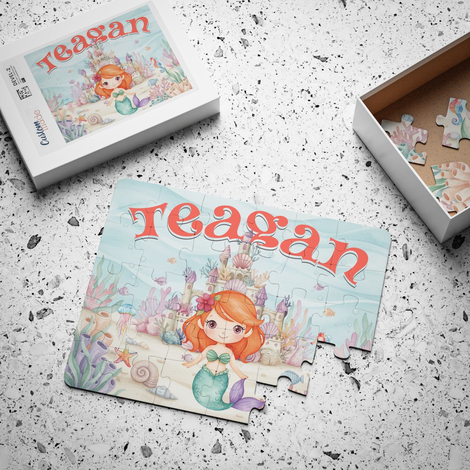 Under the Sea Personalized 30 Piece Puzzle – Custom Name Mermaid Castle Jigsaw for Kids Printify