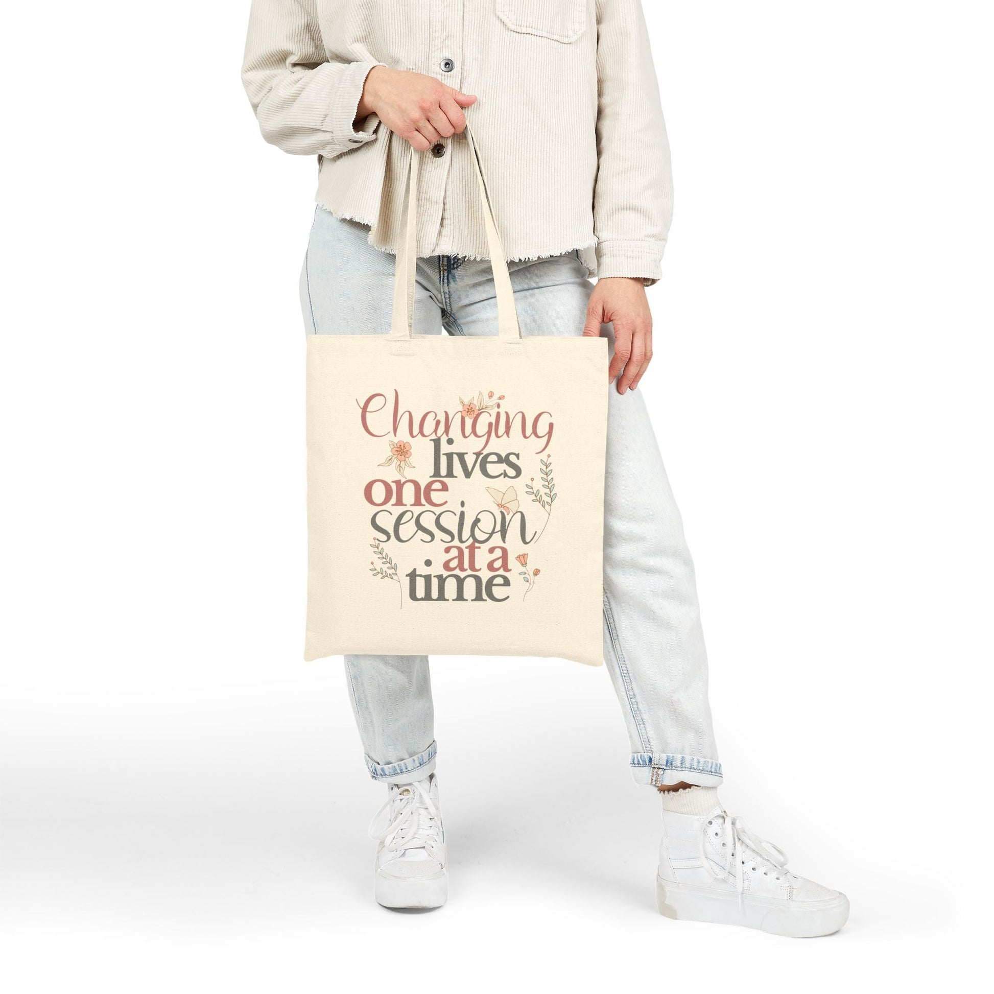 Changing Lives One Session at a Time – Canvas Tote Bag for ABA Team, Therapists, Teachers & Caregivers Affordable ABA Materials