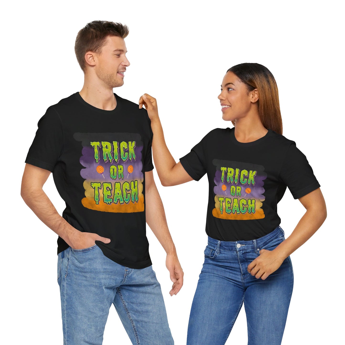 Fun Teacher Halloween Shirt- Unisex Design for Educators Trick or Teach Printify