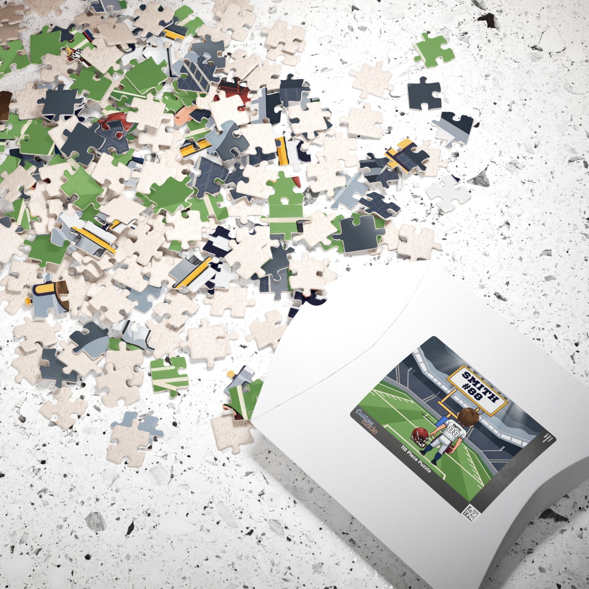Personalized Boys Football Stadium Puzzle – Custom Name & Jersey Number (110 Pieces) Printify