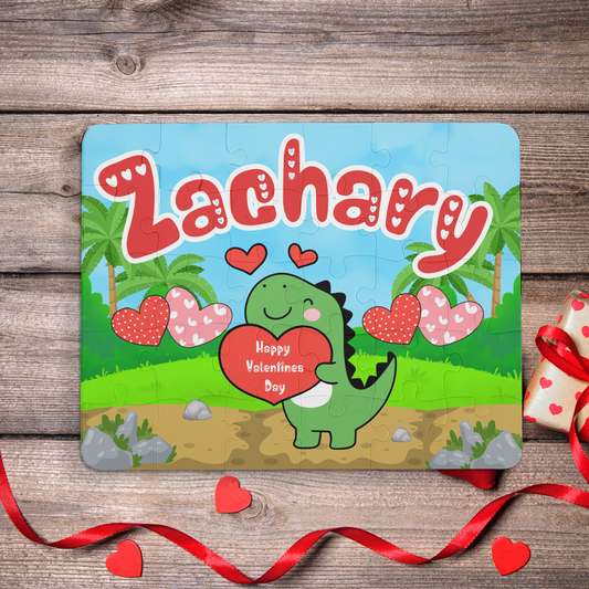 Personalized Name Dinosaur Jigsaw Puzzle - 30 Pieces - Valentine's Day Gift for Kids Printify