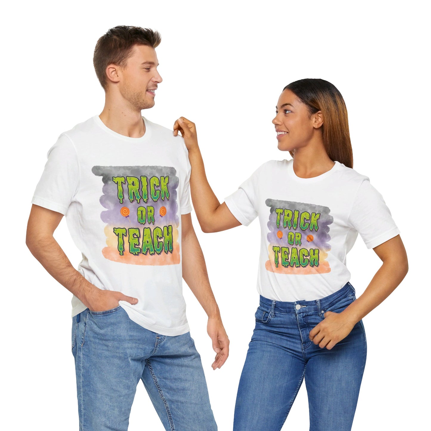 Fun Teacher Halloween Shirt- Unisex Design for Educators Trick or Teach Printify