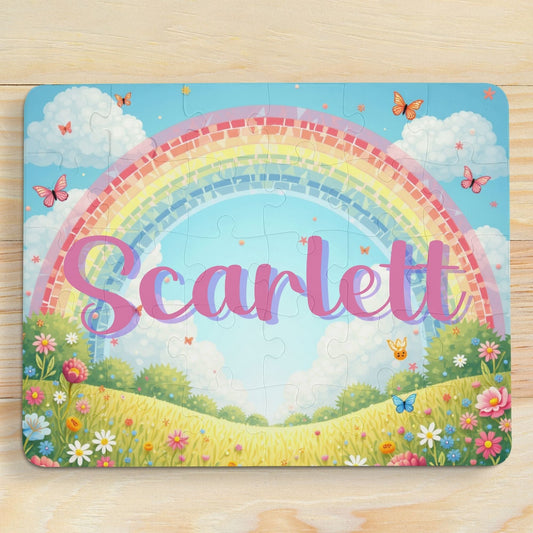 Personalized Kids Puzzle – 30 Piece Butterfly & Rainbow Name Puzzle for Toddlers | Spring Theme Learning Toy Affordable ABA Materials