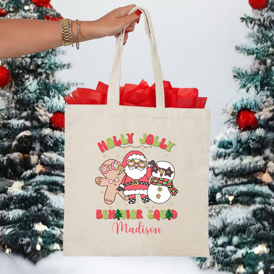 Personalized Holly Jolly Behavior Squad Tote Bag – Festive Holiday Gift for ABA Teams & Behavior Analysts/Technicians Affordable ABA Materials