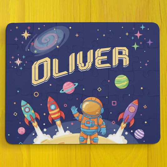 Space Explorer Personalized Kids Puzzle – Custom Name Astronaut Jigsaw with Rockets and Planets Affordable ABA Materials