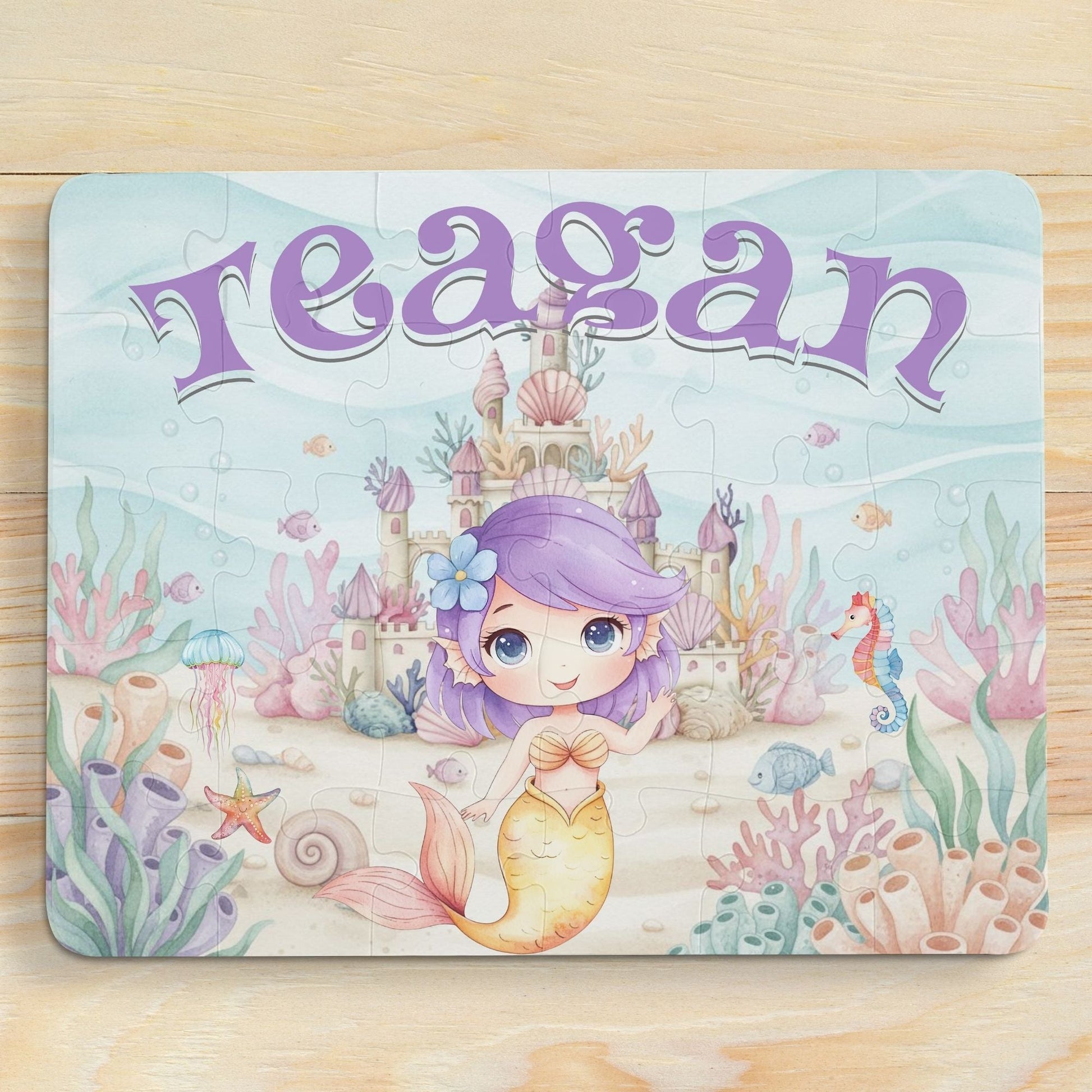 Under the Sea Personalized 30 Piece Puzzle – Custom Name Mermaid Castle Jigsaw for Kids Printify