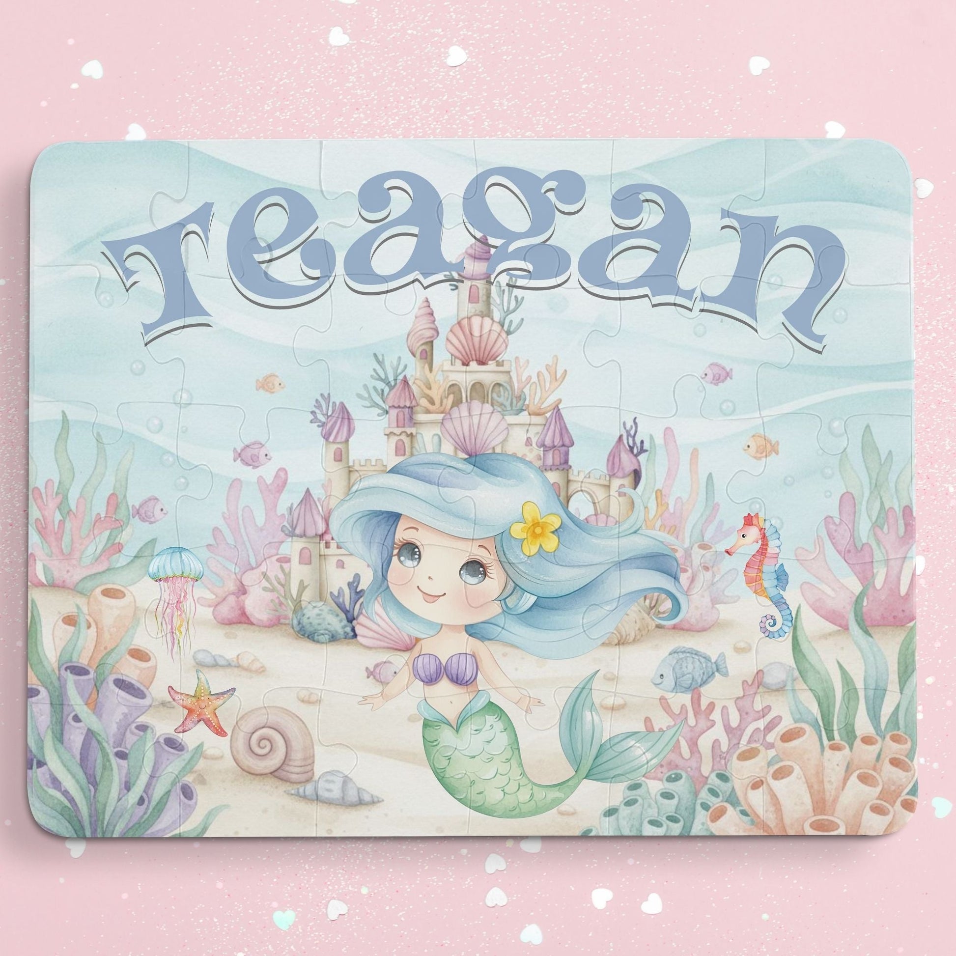 Under the Sea Personalized 30 Piece Puzzle – Custom Name Mermaid Castle Jigsaw for Kids Printify